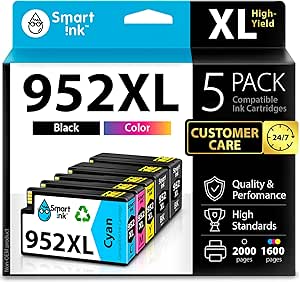 Smart Ink Compatible Ink Cartridge Replacement for HP 952 XL 952XL 5 Pack Advanced Chip Technology to use with OfficeJet 8702 OfficeJet Pro 8216 7720 7740 8210 8730 8710 8727 8715 8728 8720 8725 8732M