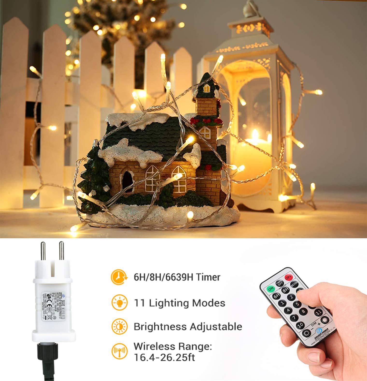 PhilzOps 20M 200 LED Catena di Luci Natale, Bianco Caldo & Colorato Stringa Luci Interno con Spina Timer 11 Modalità Impermeabile LED Luci per Esterno Natale Giardino Festa Nozze Festive, Cavo Verde