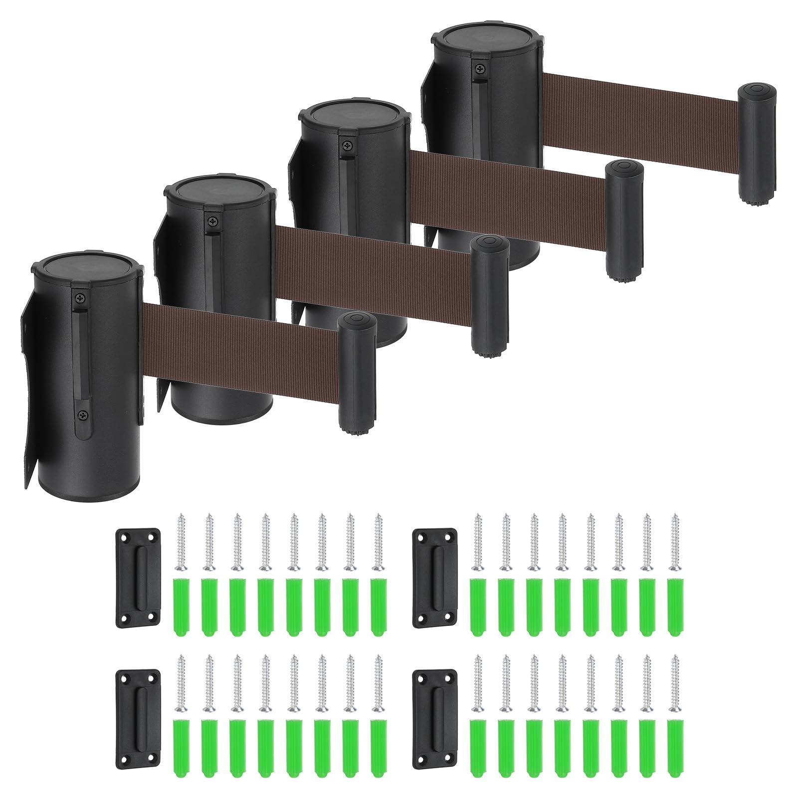MECCANIXITY Barrera retráctil de montaje en pared fija, cinturones retráctiles fijos de control de multitudes de 10 pies para colas, tiendas minoristas, estadios, cinturón marrón con funda de ABS