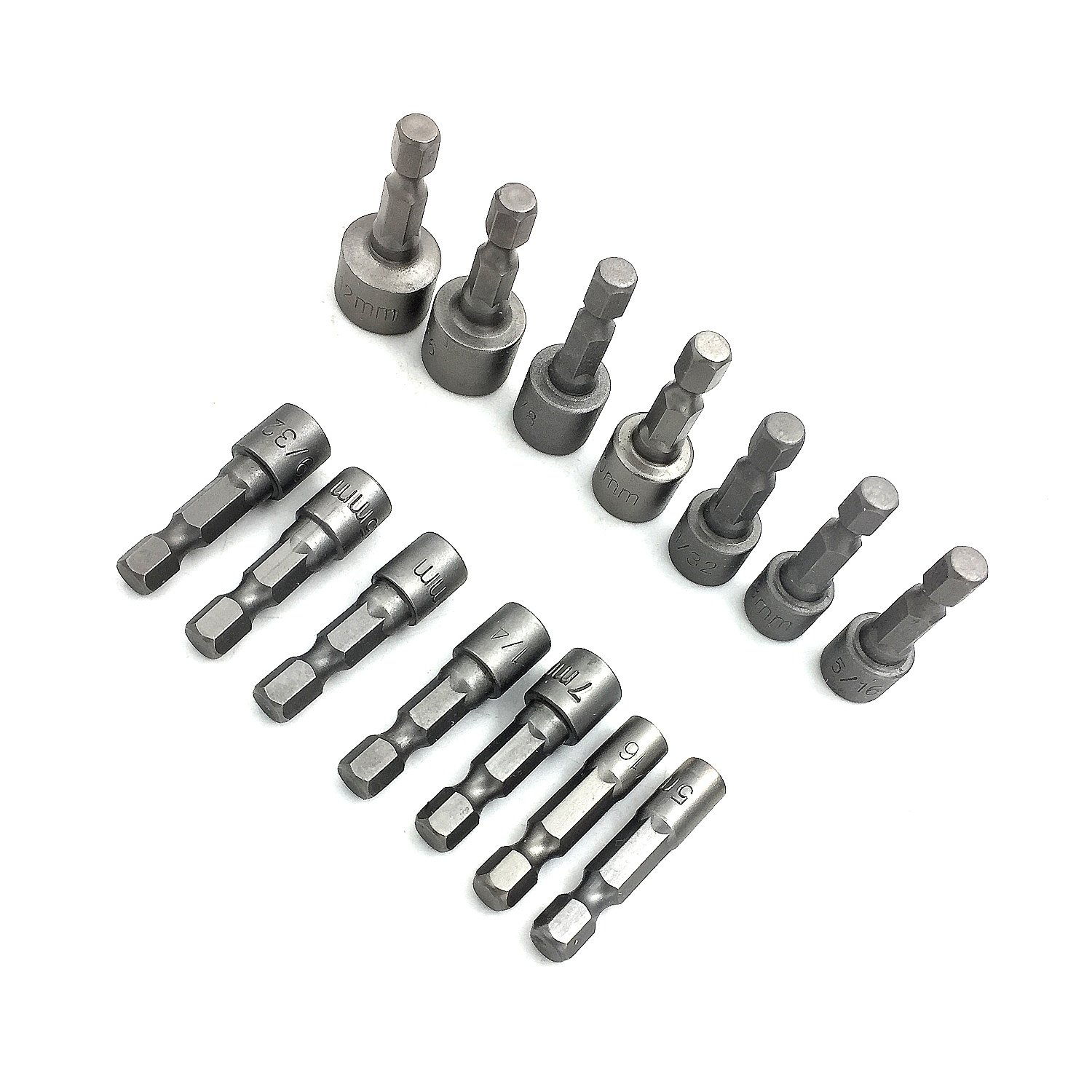 PANOVO (14pcs) Quick Change Power Nut Driver Bit Set Steel Metric Socket Wrench Set 1/4'' Hex Nut Driver Drill Bits for Quick Change Chuck Adapter, Electric Hand Drill, Screwdriver - - 