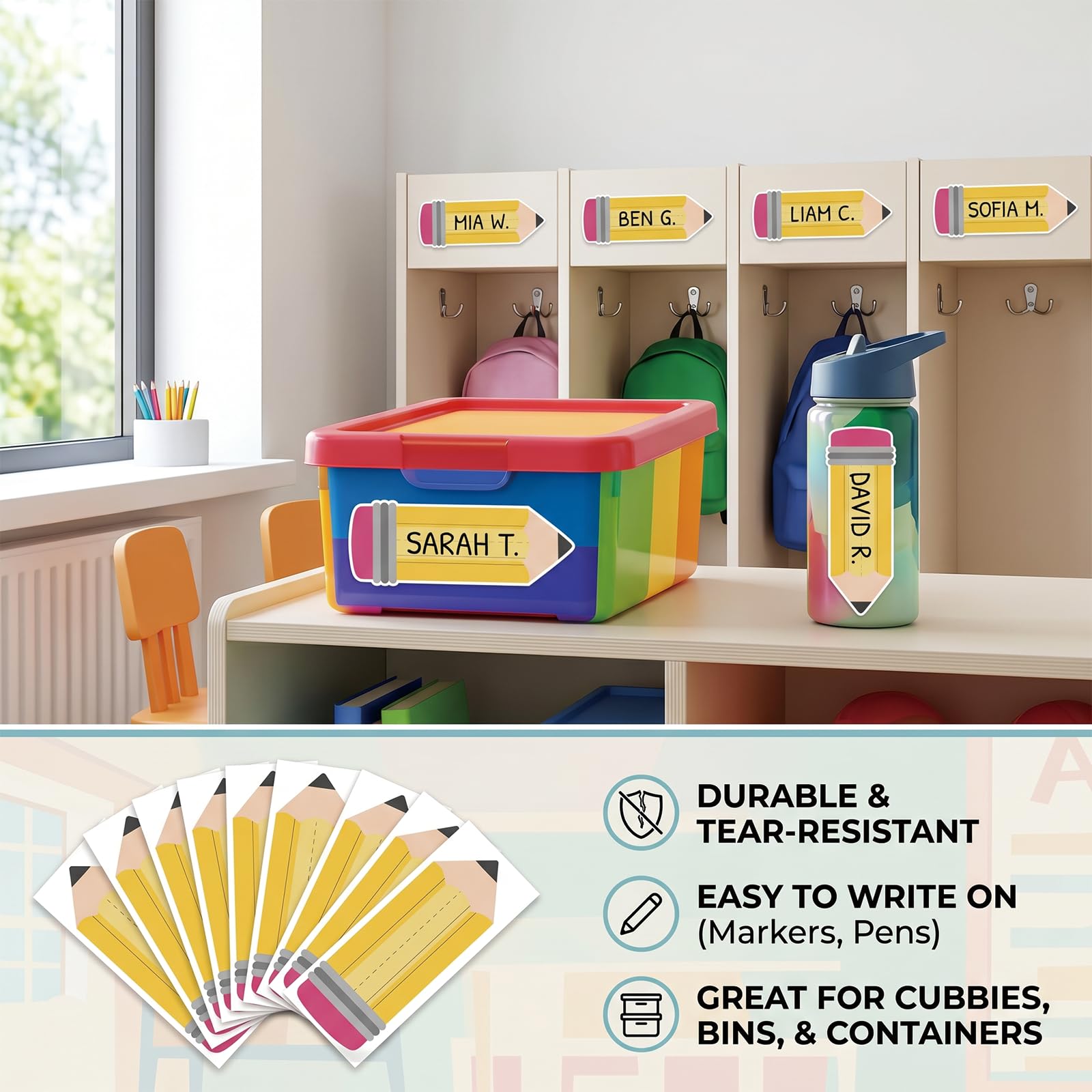 36 Stück Stiftetiketten zum Beschriften für Kinder - Stiftetiketten selbstklebend für Schulbedarf, Klassenzimmer, Notizbücher, Schulanfang
