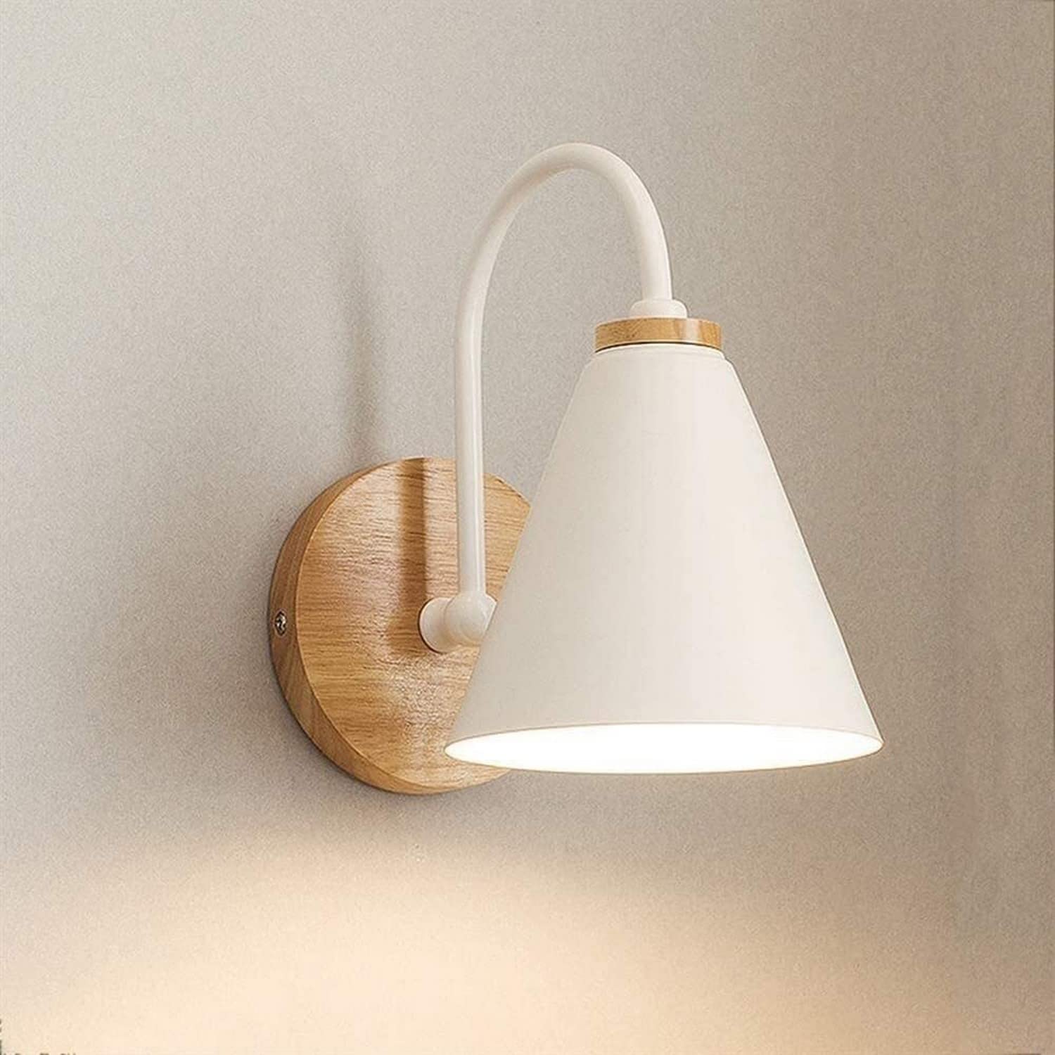 VDOQTLJT Wall Sconces Light Wrought Iron Sconce Wooden Base Lamp Cone Lampshade Compatible with Bedroom Living Room Study Decor White Chandeliers Modern(Bianco)