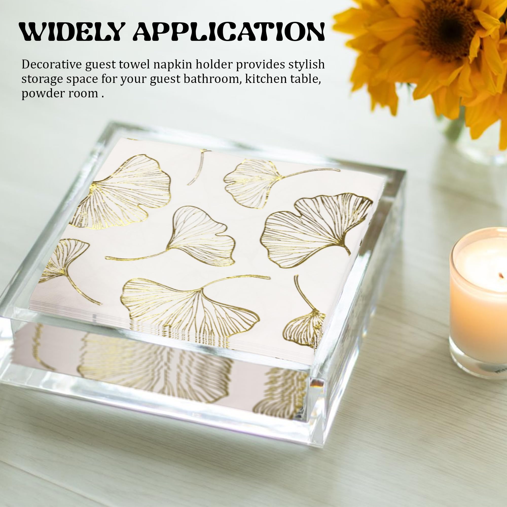 Fonteme Square Acrylic Napkin Holder with Pack of Stunning Napkins | Square Guest Towel Napkin Holder | Decorative Napkin Tray for Dining Table, Kitchen, Party, Hotel, Restaurant | Organize with Ease