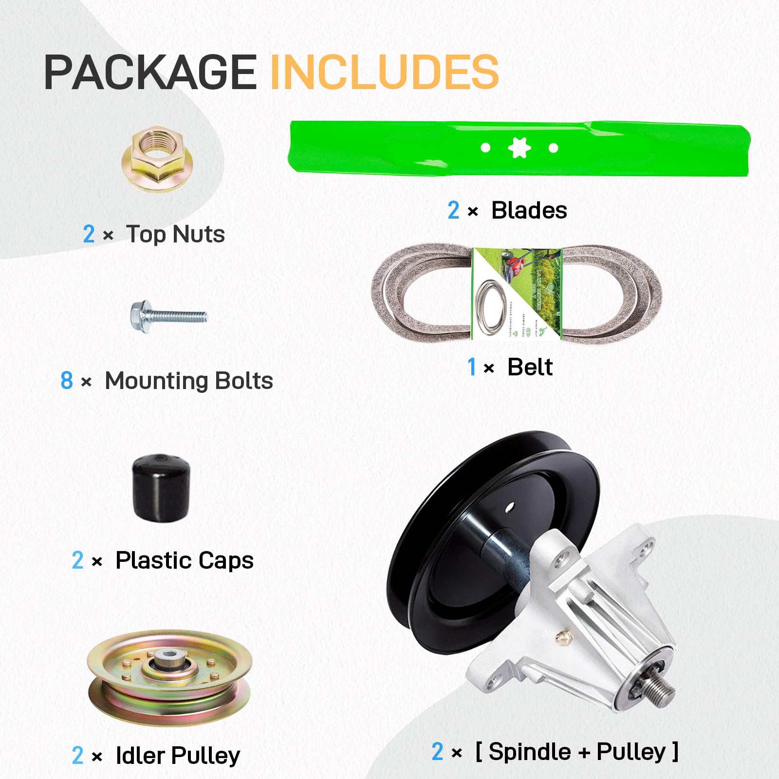 Kit de husillo de cubierta para cortacésped de 42 pulgadas para Crafts Man M TD LT1500 T1000 LT2000 13AJ795S004, incluye 2 husillos 918-04822 618-04889, 2 cuchillas 742-04308, 1 Lt 7544 -04060, 2