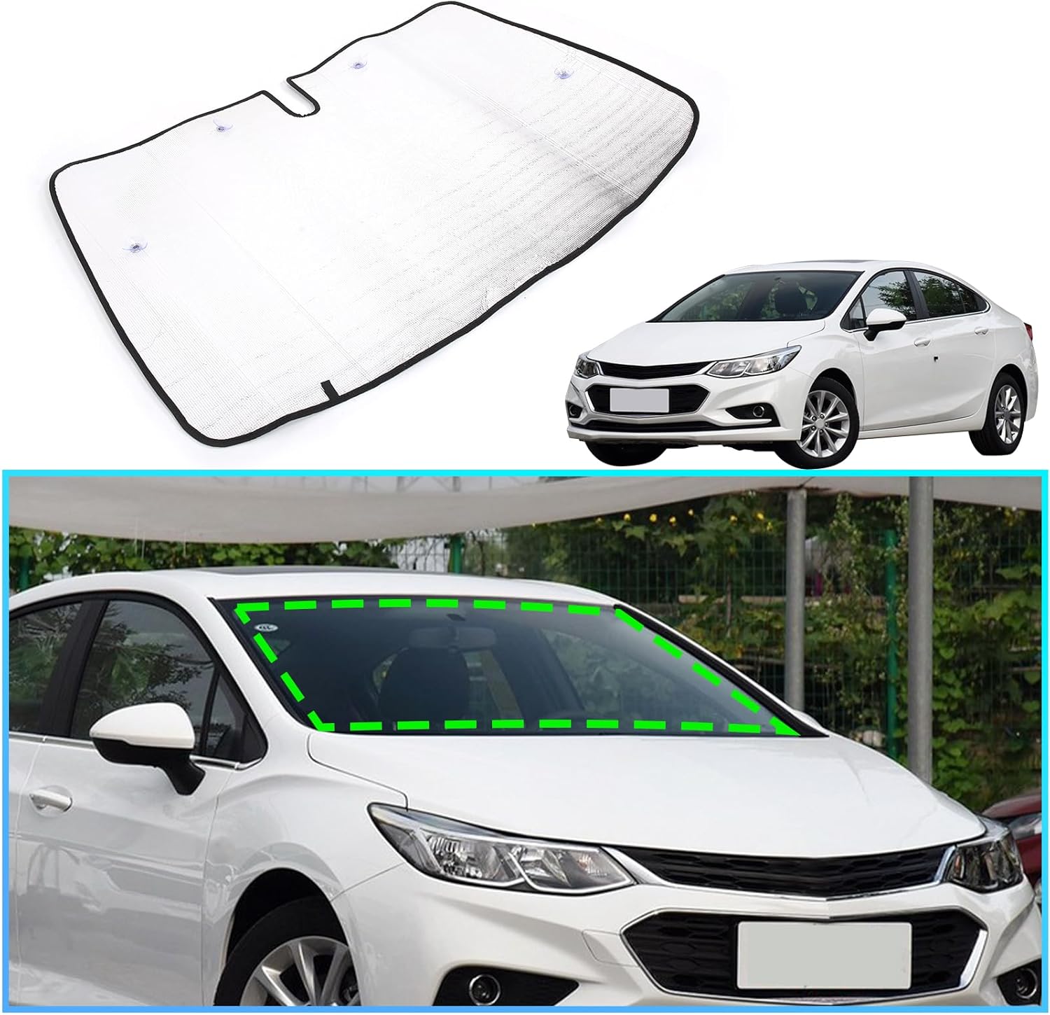 Windshield Shade for Chevrolet/Chevy Cruze 2017-2022, Car Front Windshield Sunshades Sun Visor Protector Blocks UV Rays Foldable Keep Your Vehicle Cool, Size: 50.78 * 31.88 Inches (with Suction Cups)