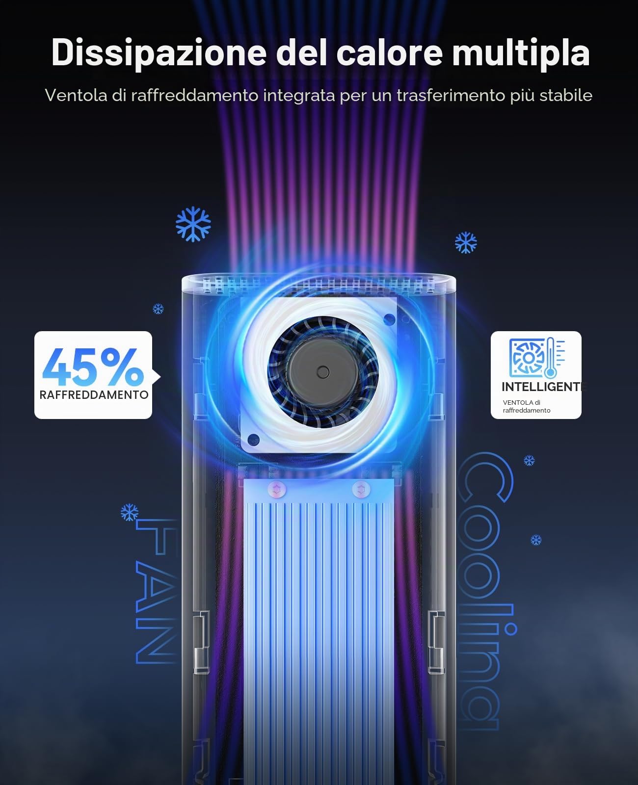 ORICO Case SSD M.2 NVMe 40Gbps, Adattatore SSD M2 NVMe USB 4 Con Ventilatore Incorporato, Esterno Enclosure per M-Key SSD 2230/2242/2260/2280, Compatibile Thunderbolt 4/3 USB 3.2/3.1/3.0, TCM2-U4-BL