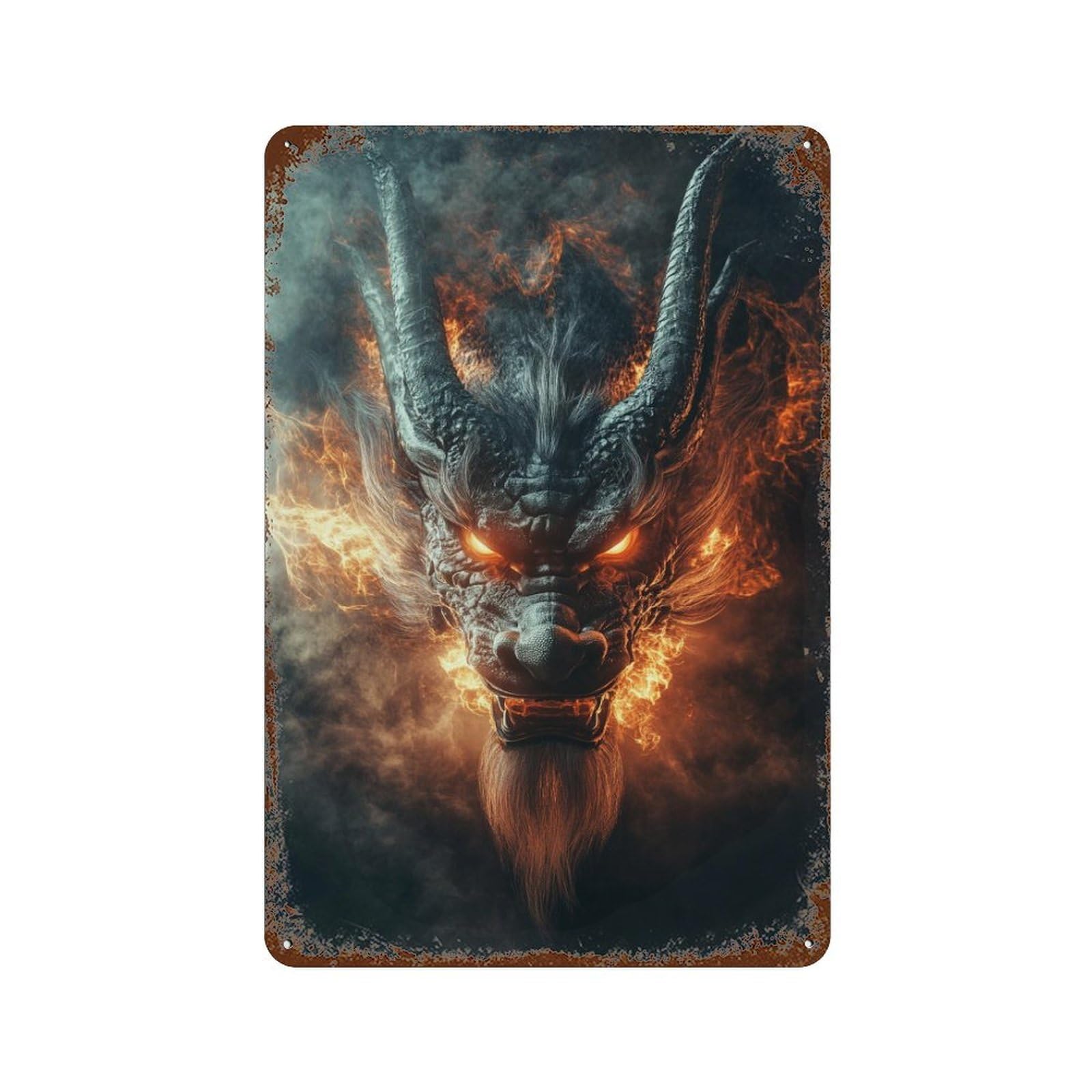 Garage Style Fiery Demon Head Statue Vintage Rust Metal Sign 11.8"x7.9", Novelty Wall Decor for Bar And Workshop