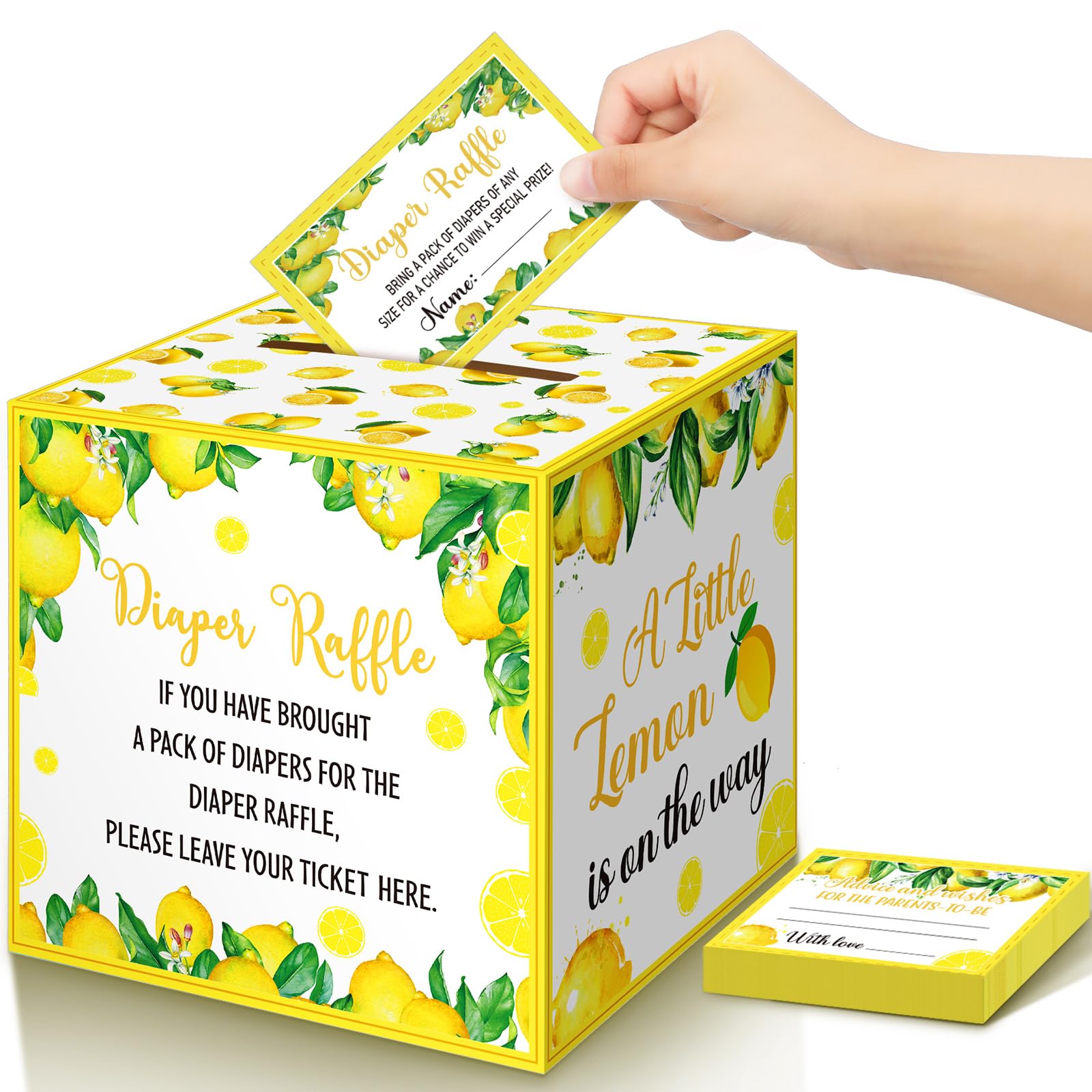 Teling 51 Pieces Diaper Raffle Tickets with Card Box,A Little Lemon Is on the Way