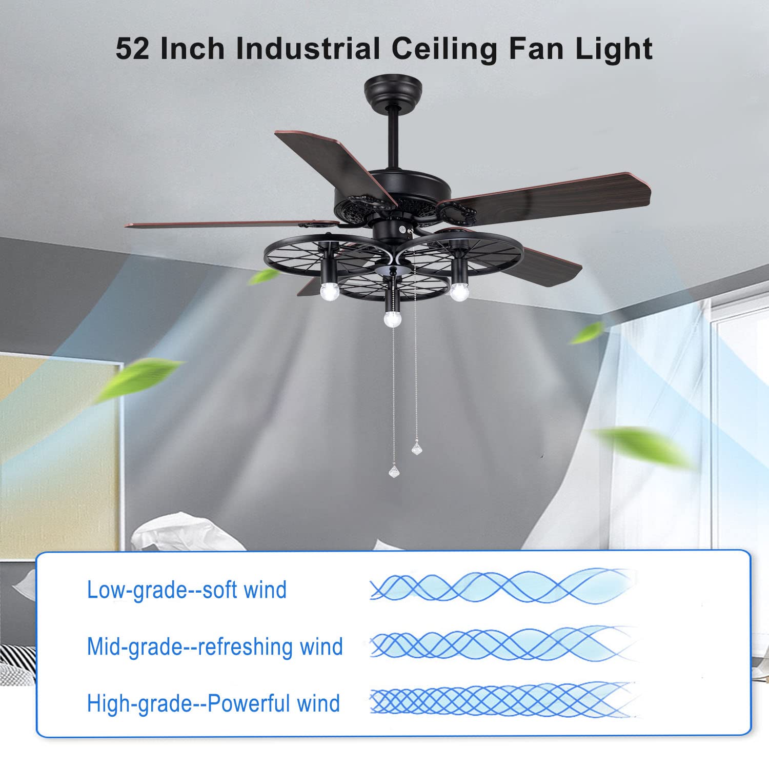 Buy Rustic Ceiling Fan Indoor with Light and Remote Control, Retro Ceiling Fan with 5 Brown