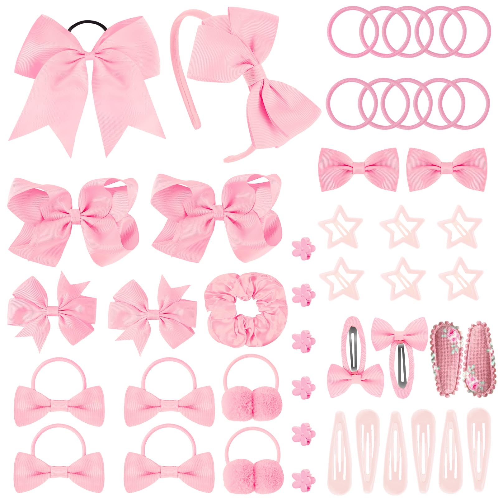 LOPHE Accesorios Pelo Niña, 77 Unidades Lazos Pelo Bebe, Horquilla de Lazo Set con Gomas Elástica, Clips, Pinzas de Estrella, Coleteros, Varios Estilos, Prendedores Pelo Niñas (Rosa)