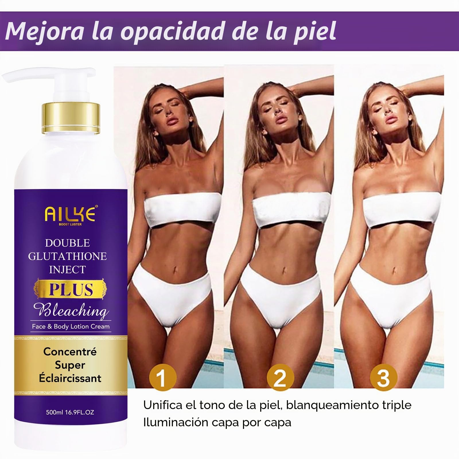 AILKE Double Glutathione PLUS Bleaching Body Lotion, Whitening, Reduce Dark Spots and Blemish, Deeply Moisturizing, Smooth Skin Body Cream, 500ml