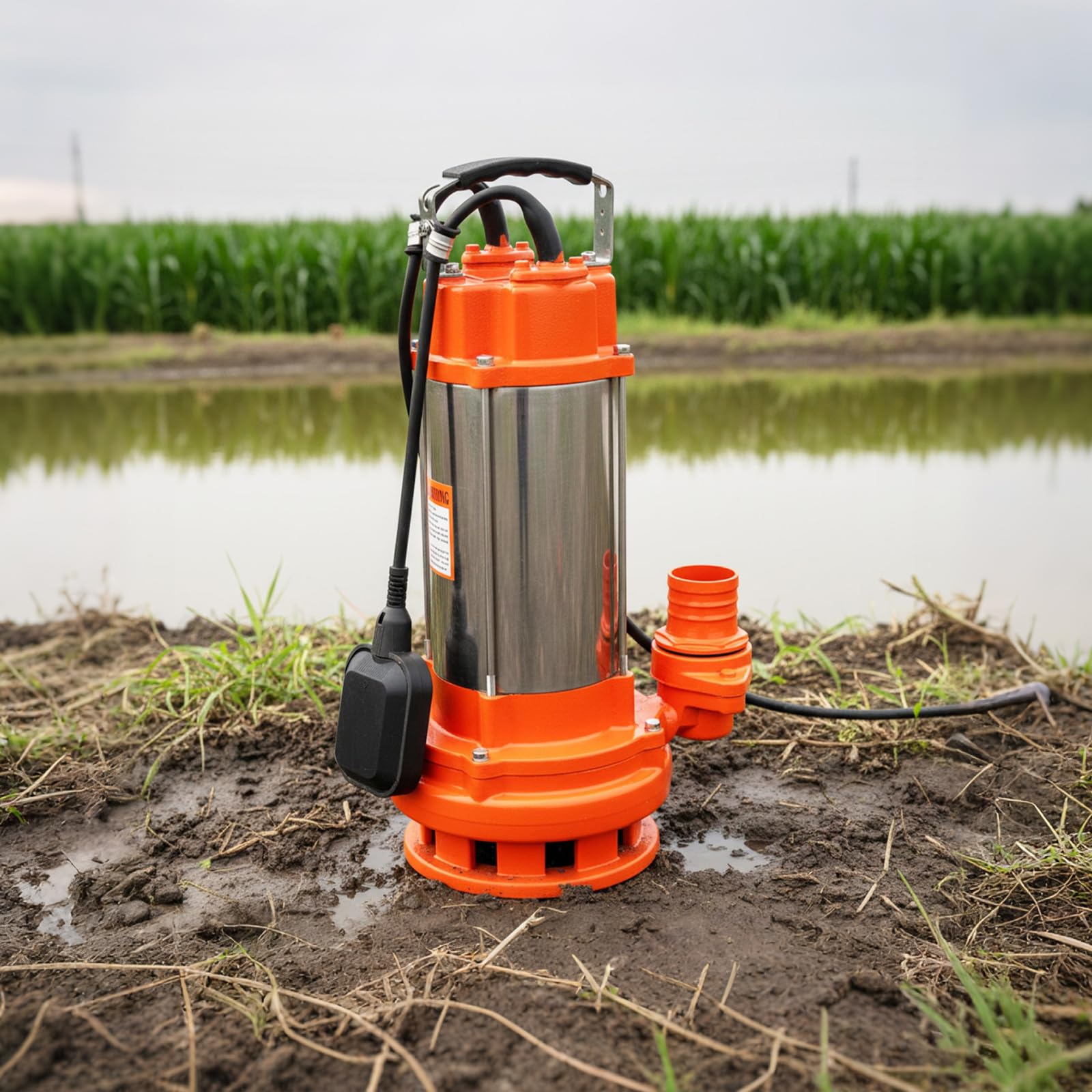 Schmutzwasserpumpe 2200W, Tauchpumpe mit IP68-Schutz & Schwimmerschalter, robuste Abwasserpumpe aus Edelstahl, 26.000 L/h, Förderhöhe 25m, für Keller, Teich, Garten & Baustelle (Orange)