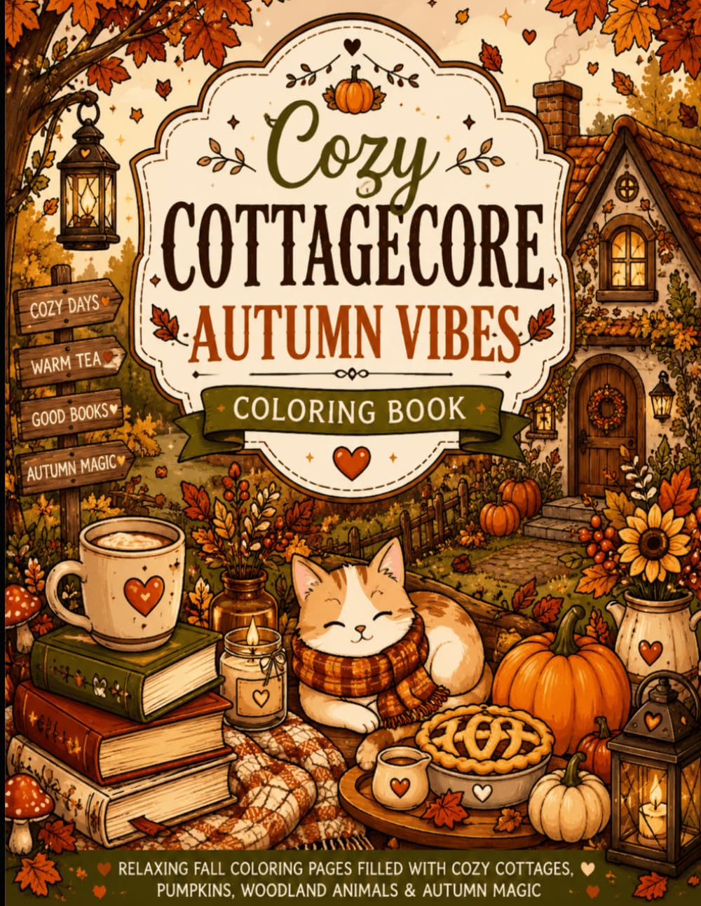 Cozy Cottagecore Autumn Vibes Coloring Book: Relaxing Fall Coloring Pages Filled with Cozy Cottages, Pumpkins, Woodland Animals & Autumn Magic (Cottagecore Coloring Book Series)