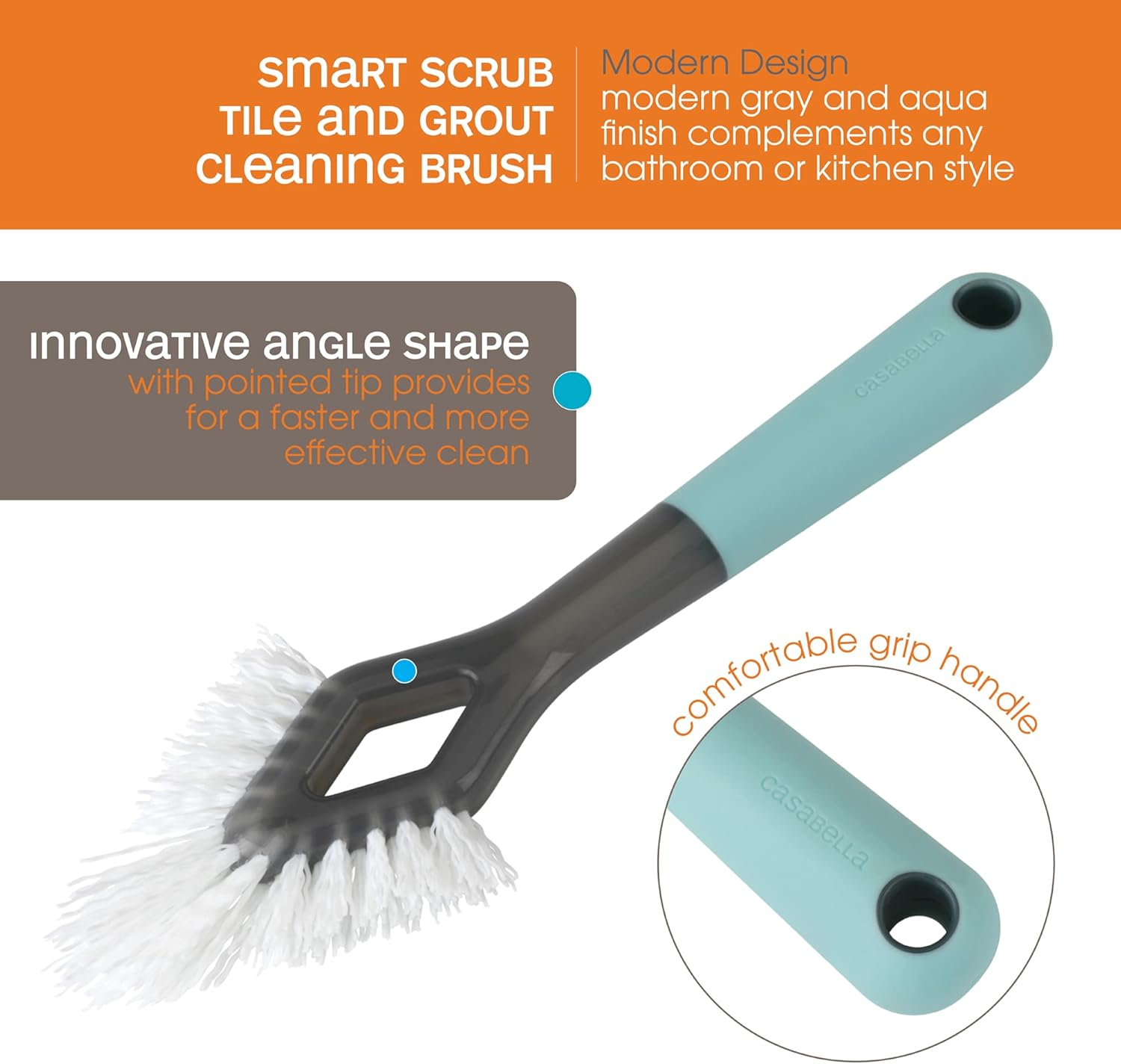 Onе-Dау Sаlе: Uр tо 40% оƒƒ Casabella Smart Scrub Heavy Duty Tile and Grout Cleaning Brush, Gray, Grey/Aqua