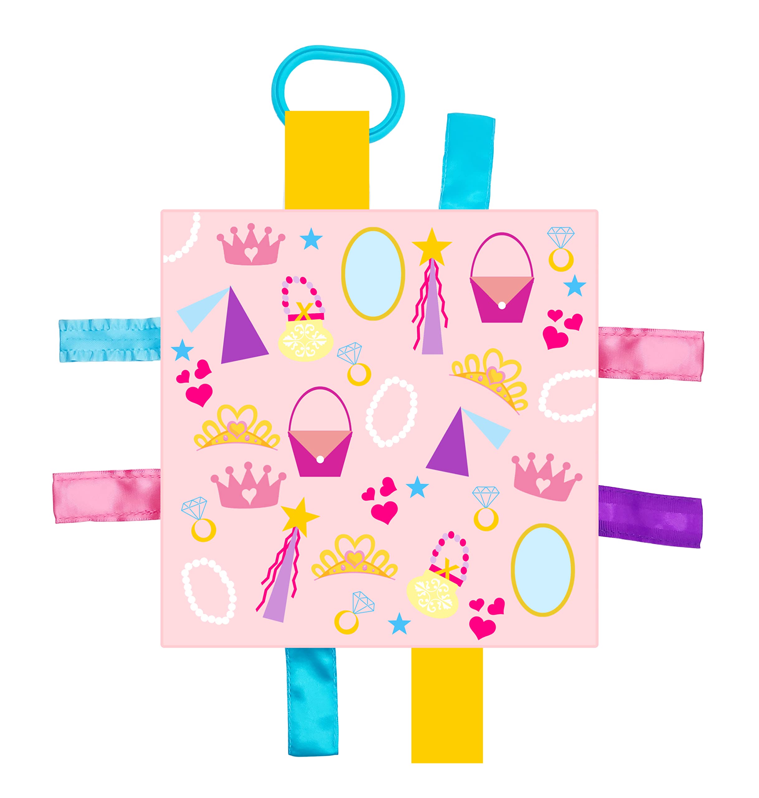 Baby Jack & Co 8x8” Princess Lovey Tag Toys for Babies - Baby Crinkle Toys - Crinkle Toys for Baby - Soft & Safe - Learn Shapes & Colors - Ideal Baby Toy & Baby Gift - BPA Free w/Stroller Clip