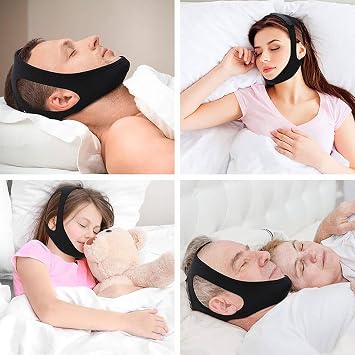 Anti Snoring Chin Strap Adjustable Breathable Anti Snoring Chin Strap Helps Against Snoring Device for Snoring Reduction Elastic Neck Brace Against Headband.