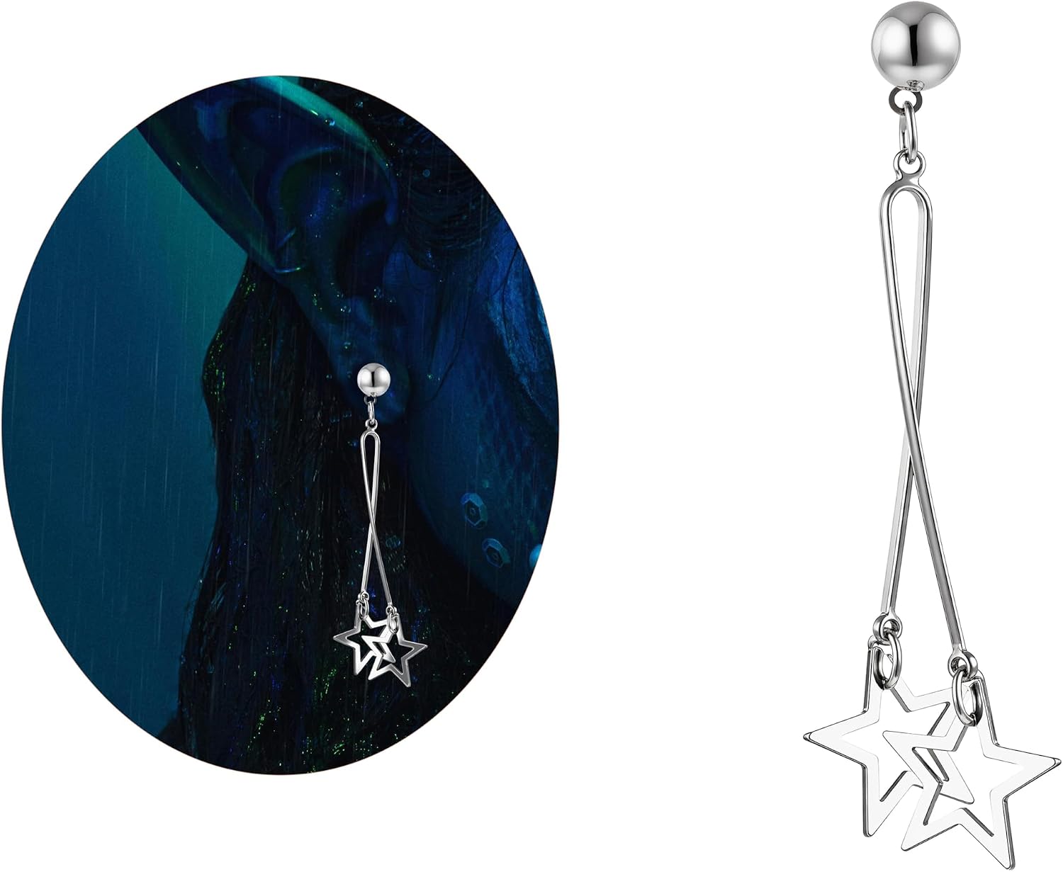 Silver Star Drop Earrings Ball Stud for Women |Long Dangle earrring for Birthday Party Jewelry Gifts |Hypoallergenic Lightweight Accessories