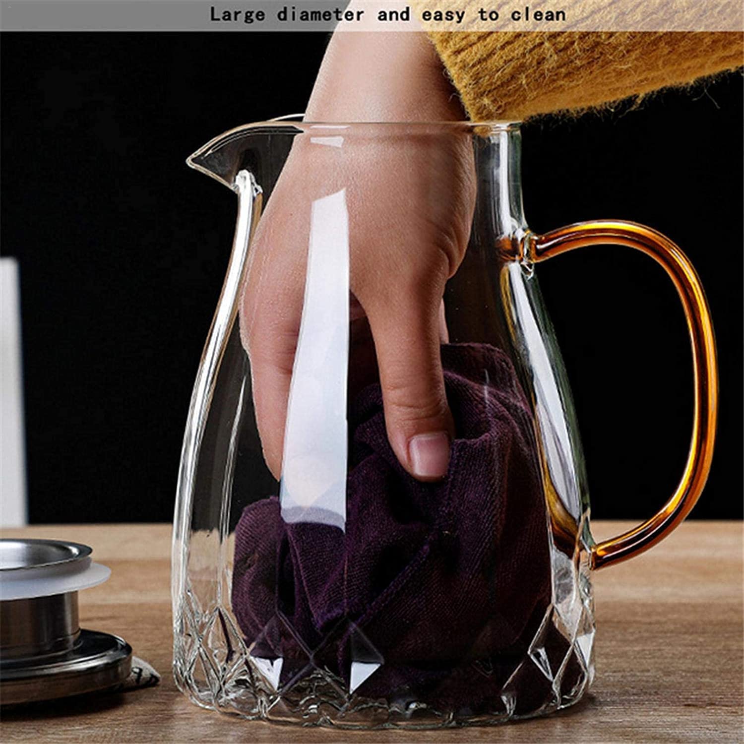 Jarra de agua, jarra de agua de vidrio de 1400 ml, jarras de agua de vidrio con tapas de acero inoxidable, jarra de agua resistente al calor, jarra de té helado para bebidas frías o calientes.