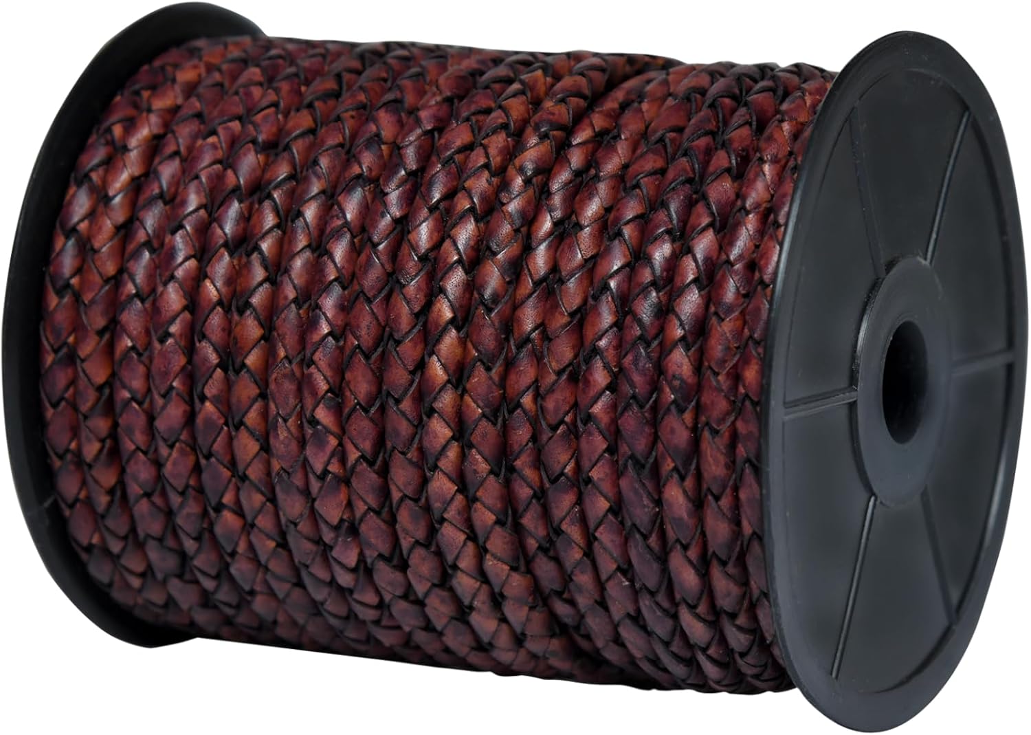 Round Braided Genuine Leather String Bolo Cord, Rope for Jewelry Making, Necklaces, Bracelets, Wraps, Crafts and Hobby Projects (Distressed Red Brown, 5 MM 5.46 Yards = 5 MTR Spool)