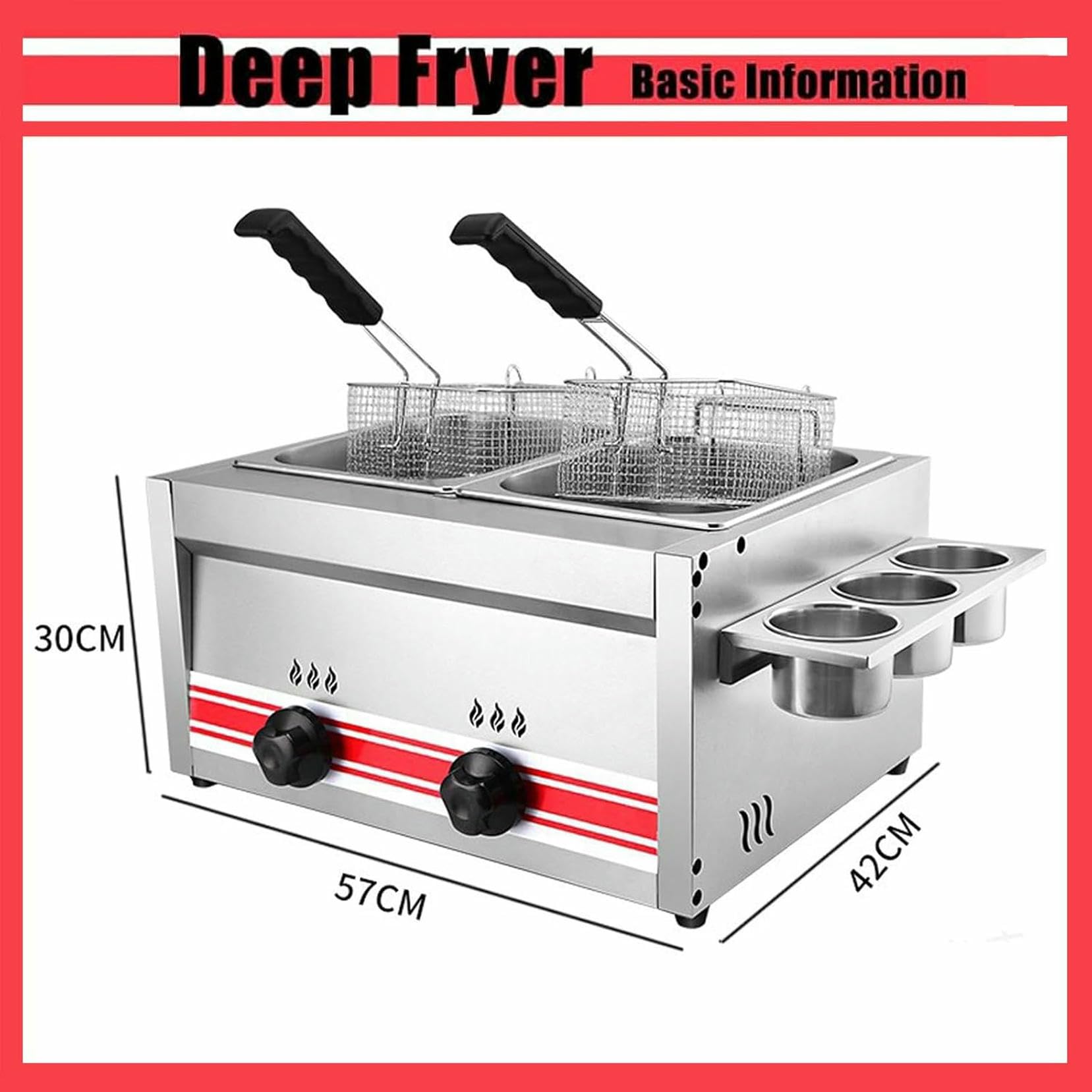 Freidora Comercial de 20 l, freidora eléctrica de Doble Tanque, freidora de Acero Inoxidable con Tapa y cestas, Olla freidora eléctrica para Uso doméstico y Comercial~/