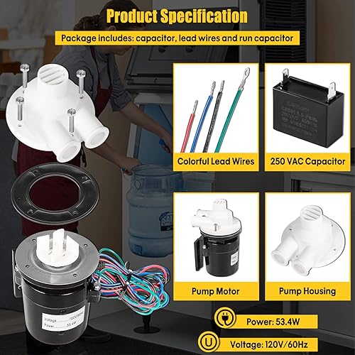 Miniatura 3 de APTA92P10WD1 Conjunto de motor de bomba de agua para Hoshizaki APTA92P10WD1 equivalente a máquina de hielo, 120V 53.4W 0.4 Amp, reemplazar para