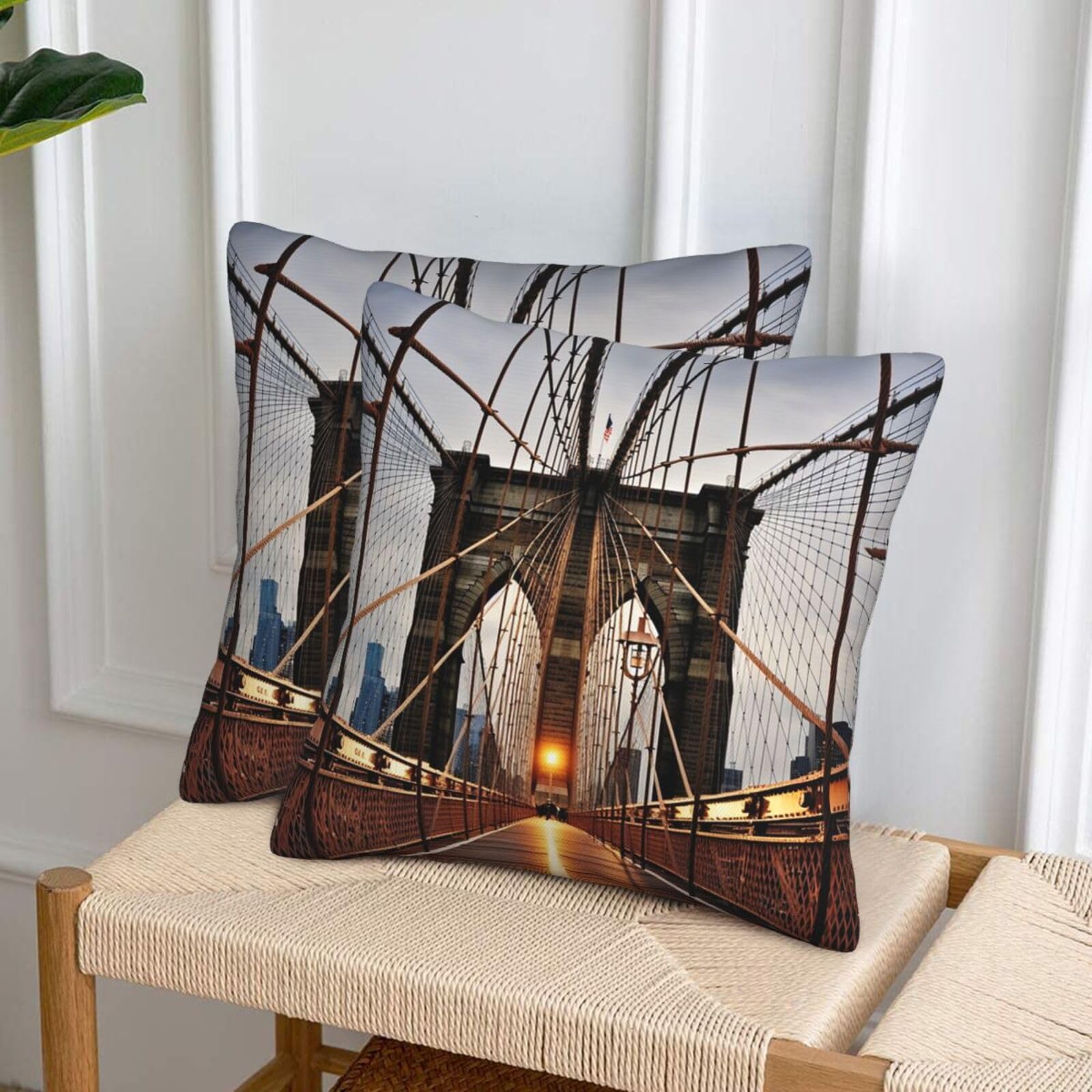 NONHAI Decorative Throw Pillow Covers Set of 2, 20"x20" Square Cushion Case Soft Comfy Photo of Brooklyn Bridge Throw Pillows for Couch Cushion Livingroom Farmhouse Home Decor Pillowcases