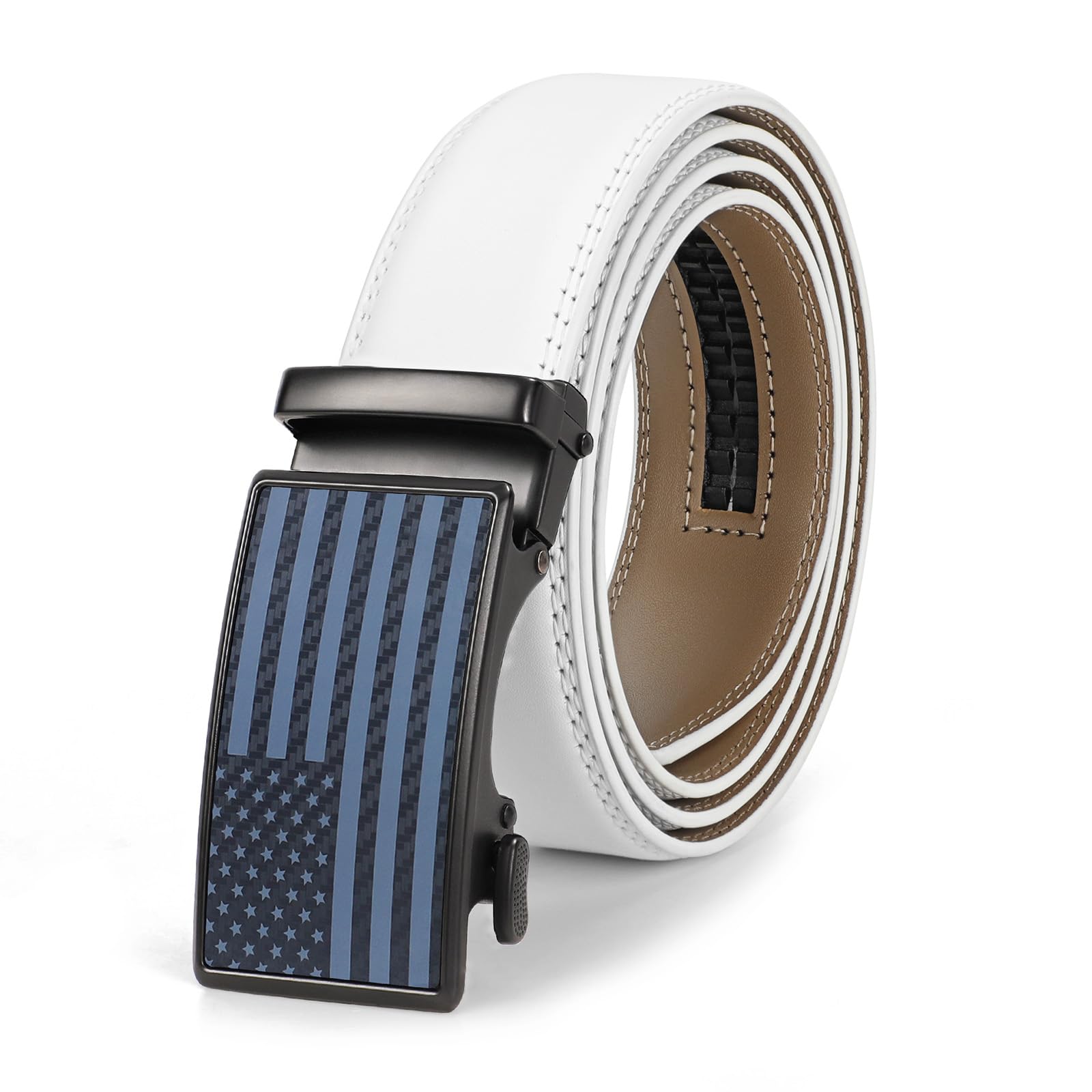 SANSTHS Men's Belts Leather Ratchet Dress Belts for Men with Adjustable Slide Buckle in Gift Box