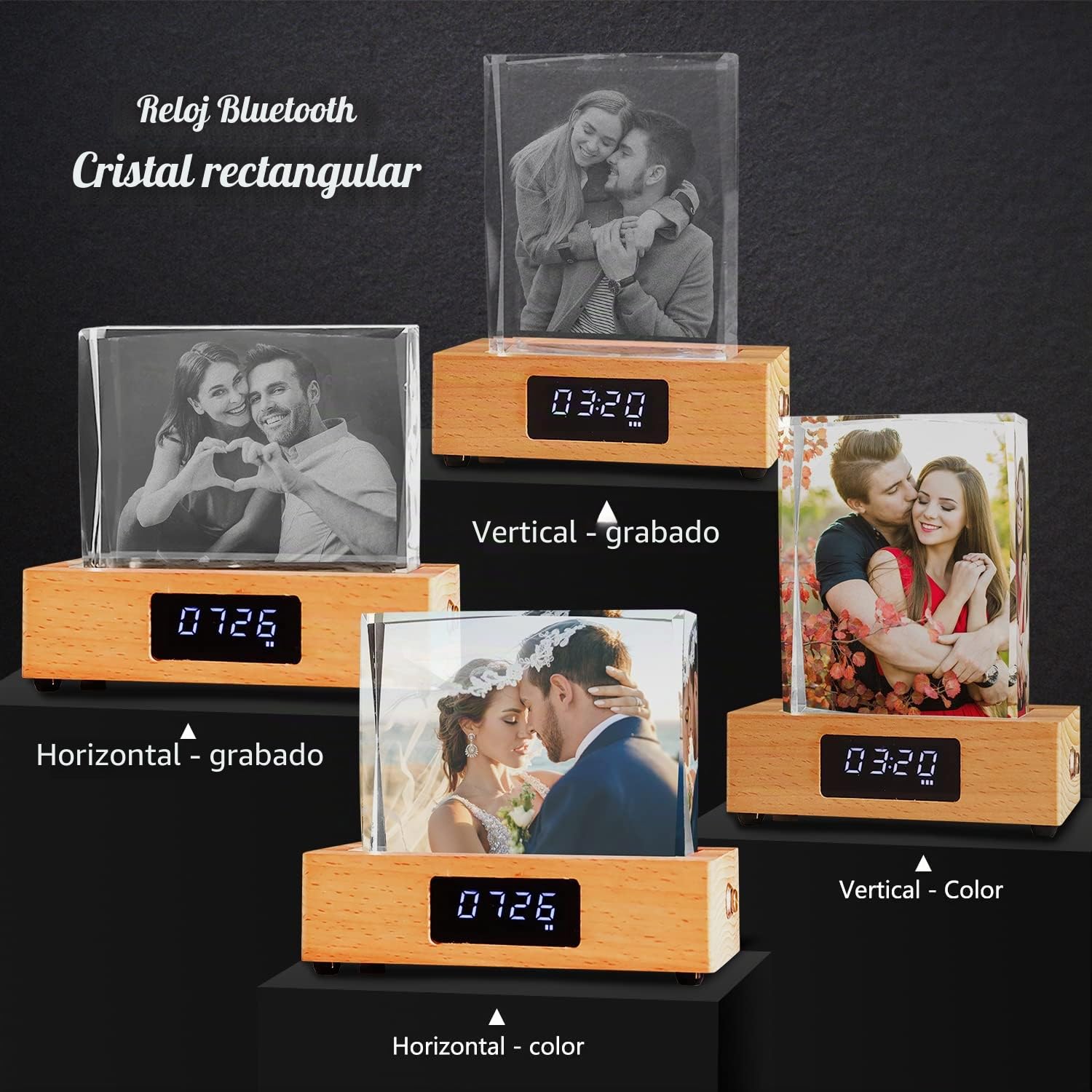 Foto personalizada personalizada, decoración de regalo creativa, caja de música con bluetooth de cristal luminoso con pantalla de reloj para enviar regalos de boda de aniversario a novias y amigos