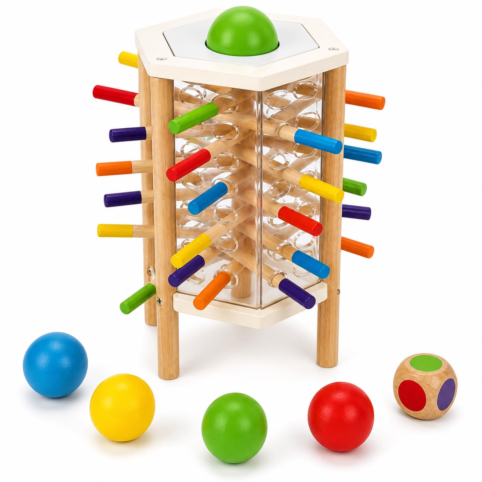 Board Games, Wooden Tower Balance Game with Colour-Tipped Sticks