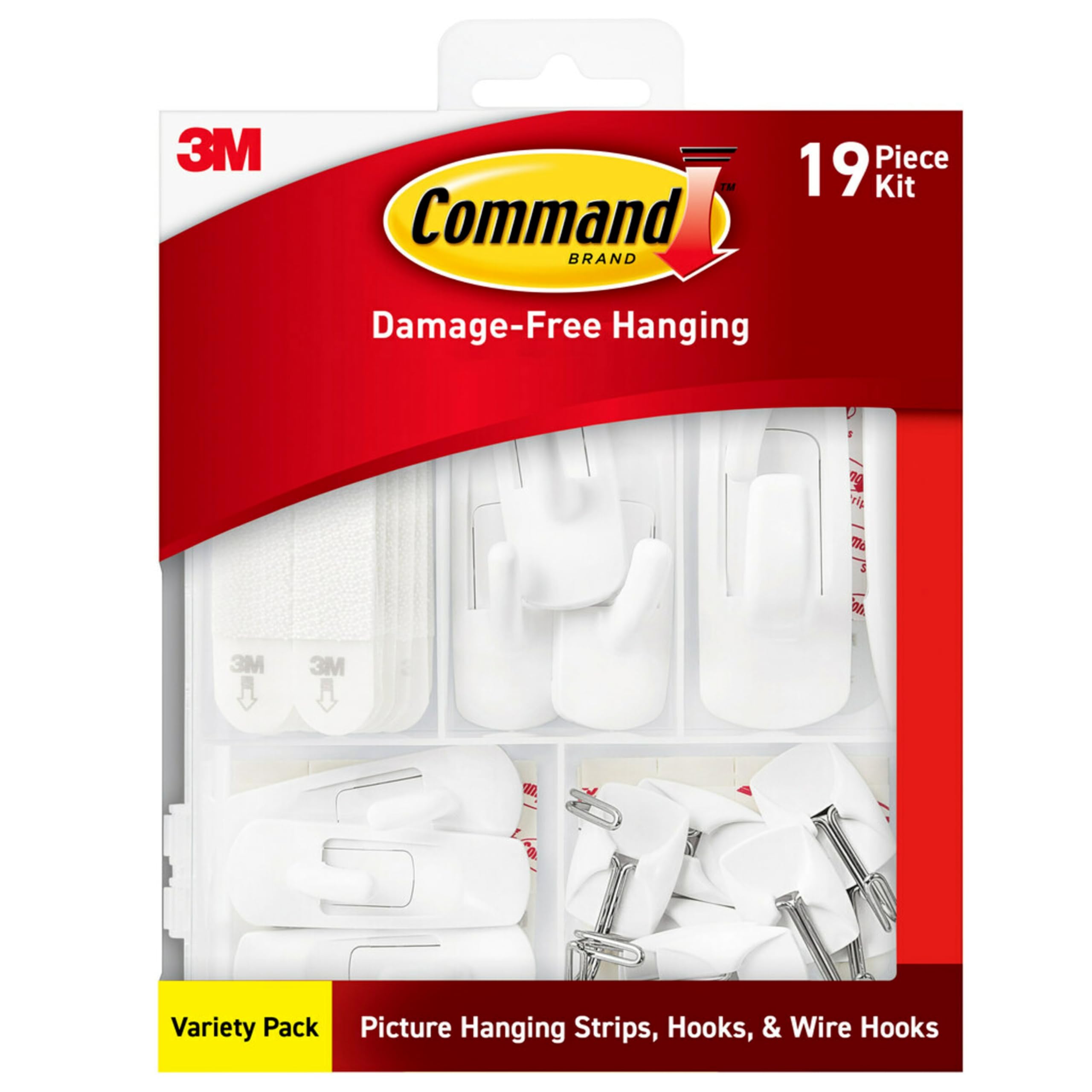 Variety Pack, Including 10 Pairs of Picture Hanging Strips, 6 Wire Hooks and 8 Utility Hooks for Hanging Christmas Decorations, Damage Free Hanging Up to 19 Items with Command Strips, 1 Kit