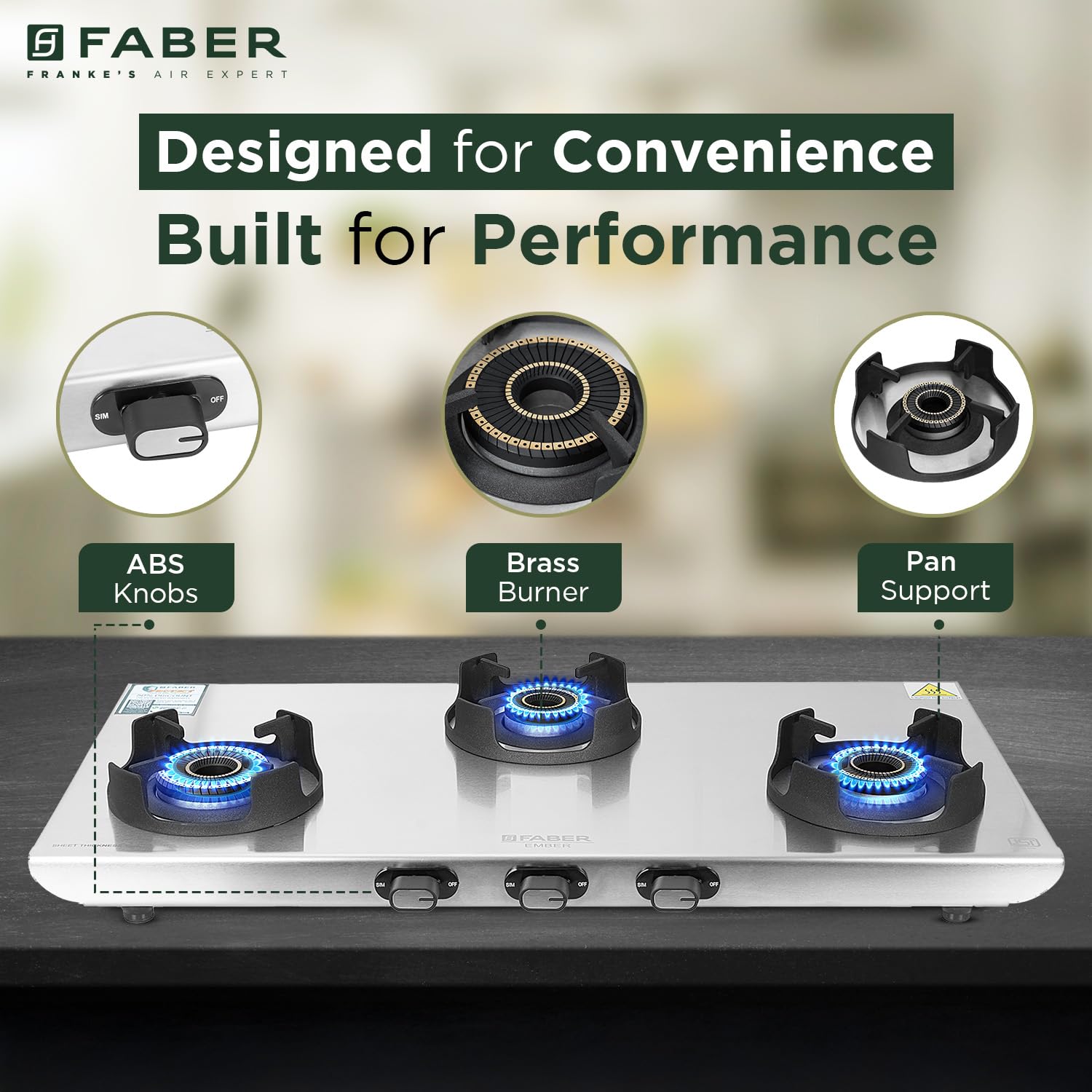 Faber Ember Stainless Steel Cooktop - 3 Burners -4