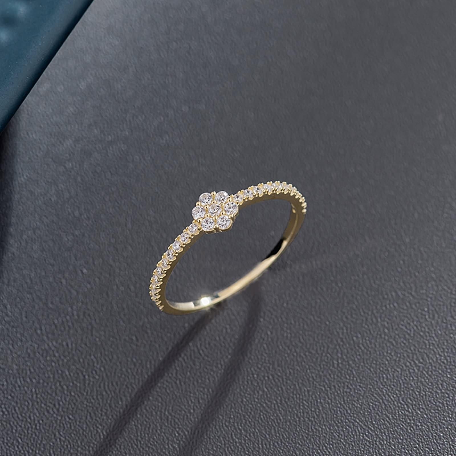 14 Karat Gelbgold Damenringe Diamant Weiß, Promise Ring mit Blumen-Zirkonia