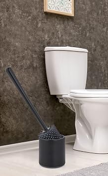 ATA HOME Silicone WC Toilet Bathroom Brush Toilet Brush Black Oval