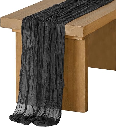 Miniatura 1 de Ling's Moment Camino de mesa de gasa negra de 14 pies, mantel de gasa semitransparente de Halloween para celebraciones de boda para decoración de