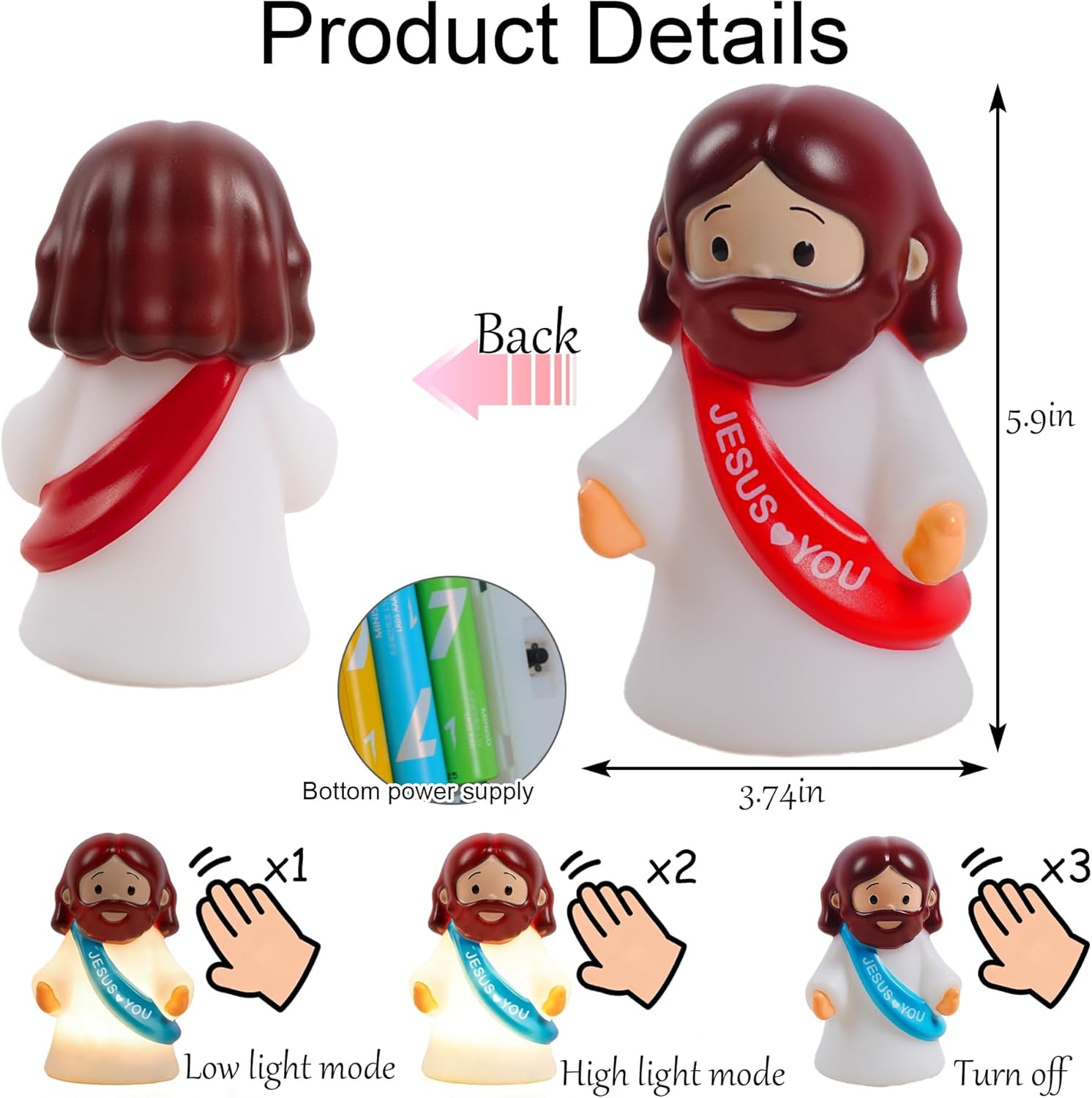 NEROSUN 3 Pack Easter Jesus Night Light Lamp, LED Tap-Dimmable Bedside Touch Lamp, Jesus Love You Christian Decor Gift for Bedroom Church Prayer Corner