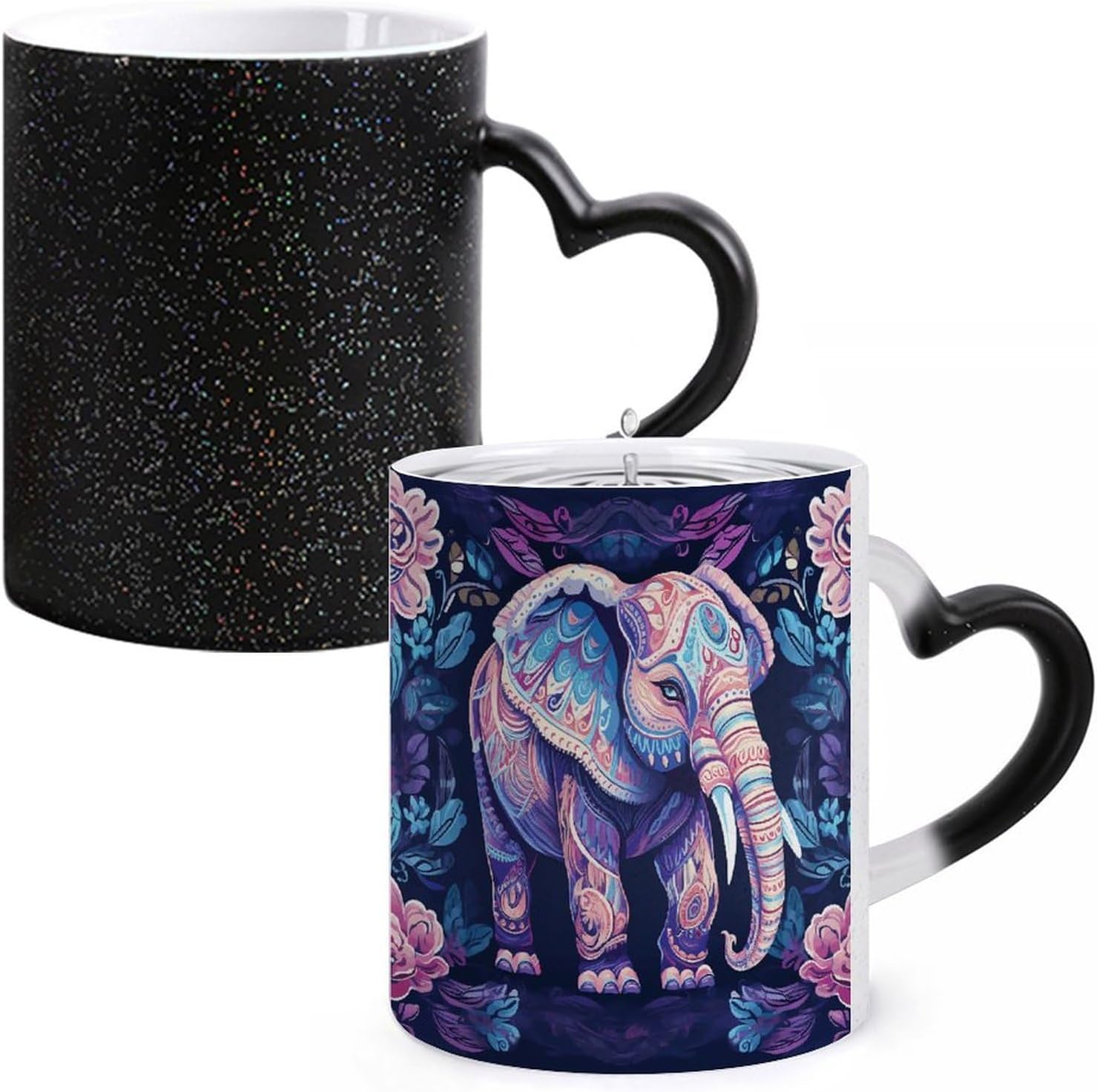 Purple Elephant Color Changing Mug Heart-Shaped Handle Mugs Fashionable Tea Cup Coffee Cup Popular Tumbler And Cups For Office Workers Mug & Unique Gift Giving Teacup image 3