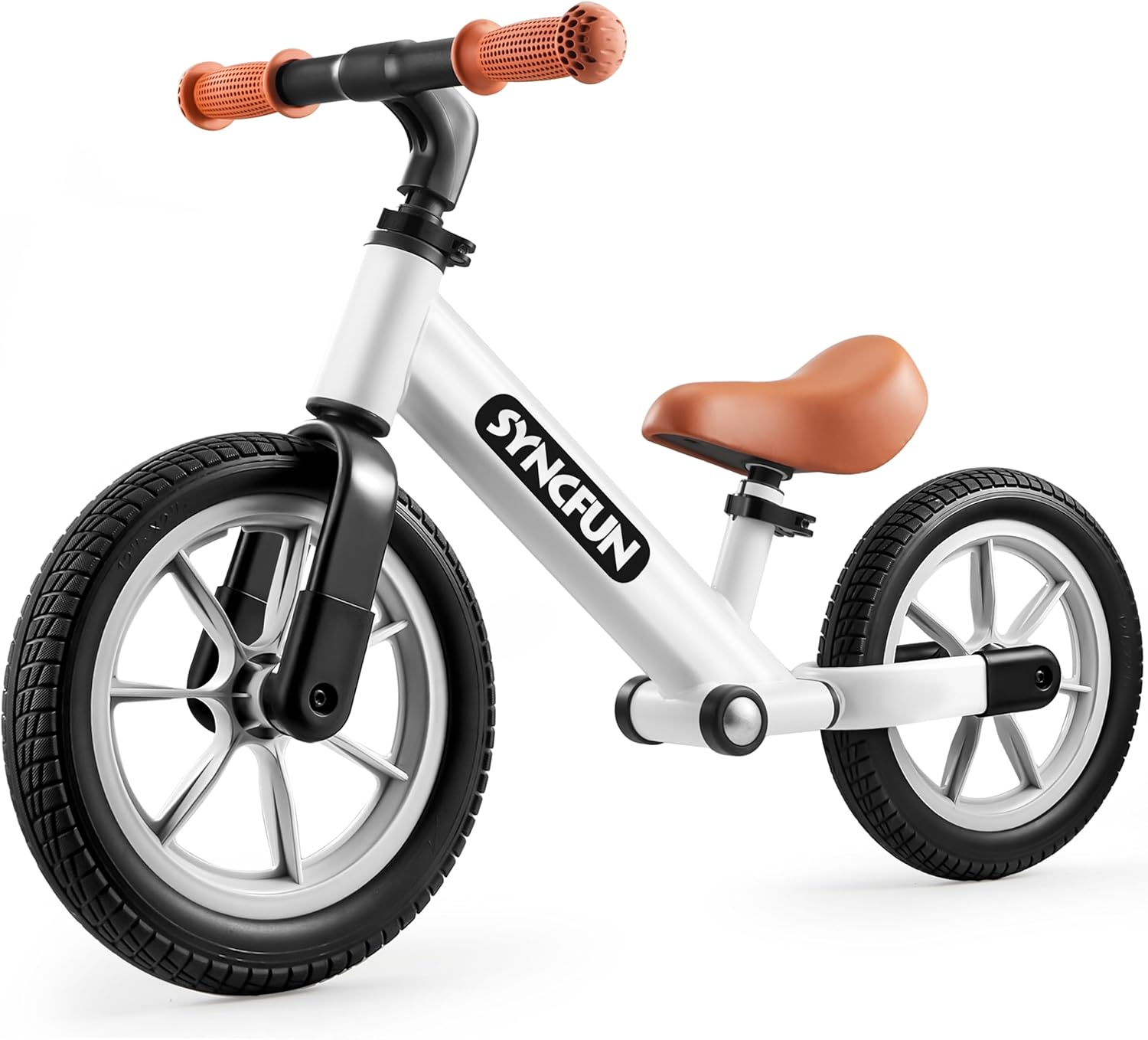 SYNCFUN 12'' Toddler Balance Bike for 2-5 Year Olds - Lightweight Adjustable Seat, Rubber Tires, Kids Balancing Bike Birthday Gift (White)