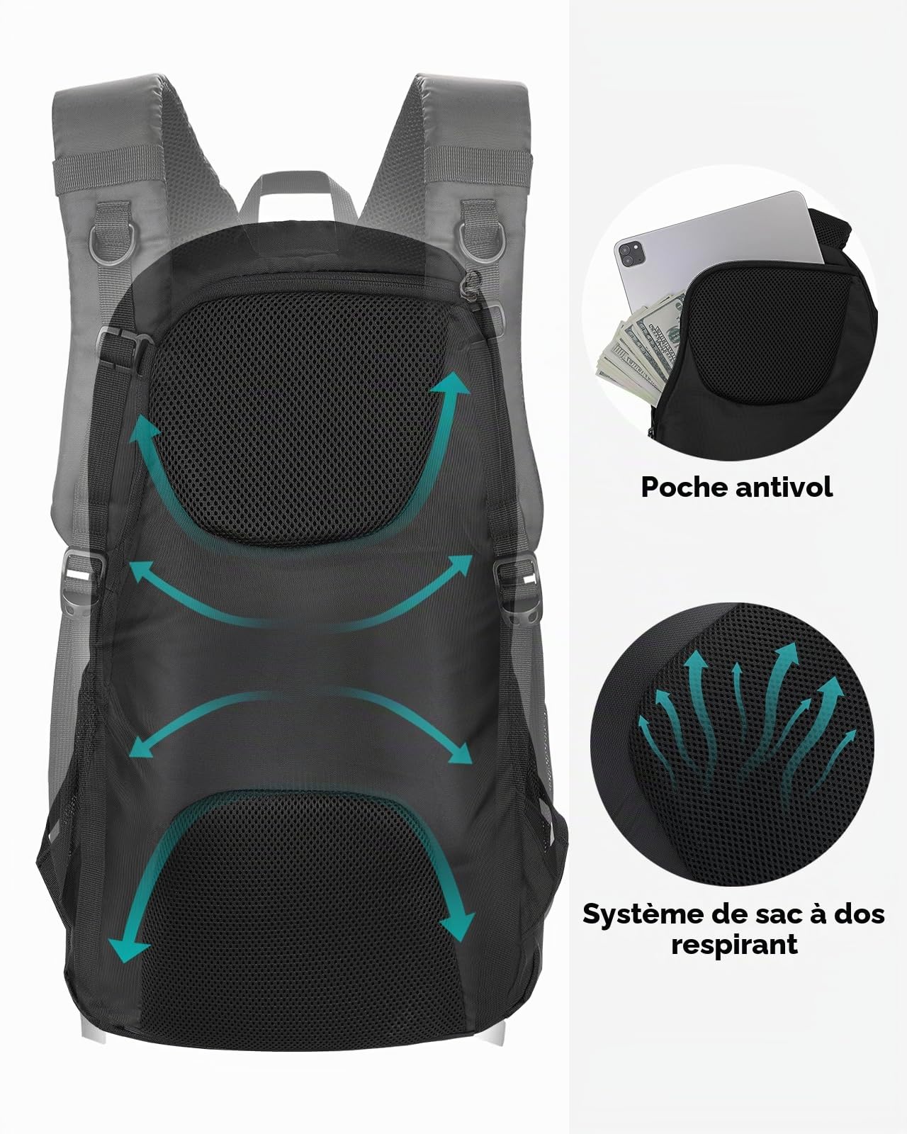 Waterfly Sac à Dos Randonnée 30L Homme Femme pour Voyage Trekking | Léger, Tissu hydrofuge, Multi-poches, Sac de Sport Daypack, Camping, Plein Air