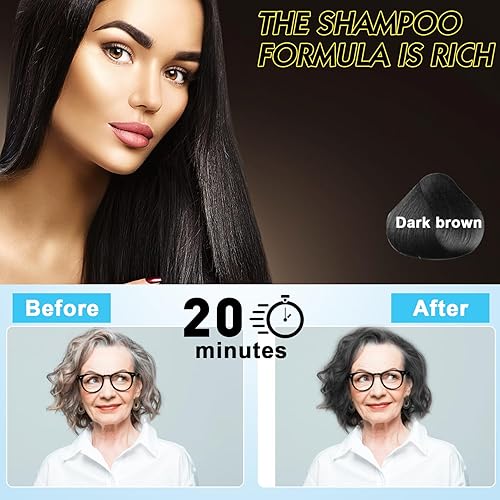 Miniatura 7 de Champú de tinte para el cabello 3 en 1, champú con ingredientes herbarios, tinte para cabello negro para mujeres y hombres, champú de cobertura de