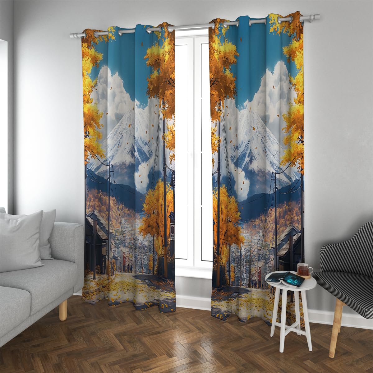 Rideaux de style rétro Japonais aux finitions soignées pour grand salon