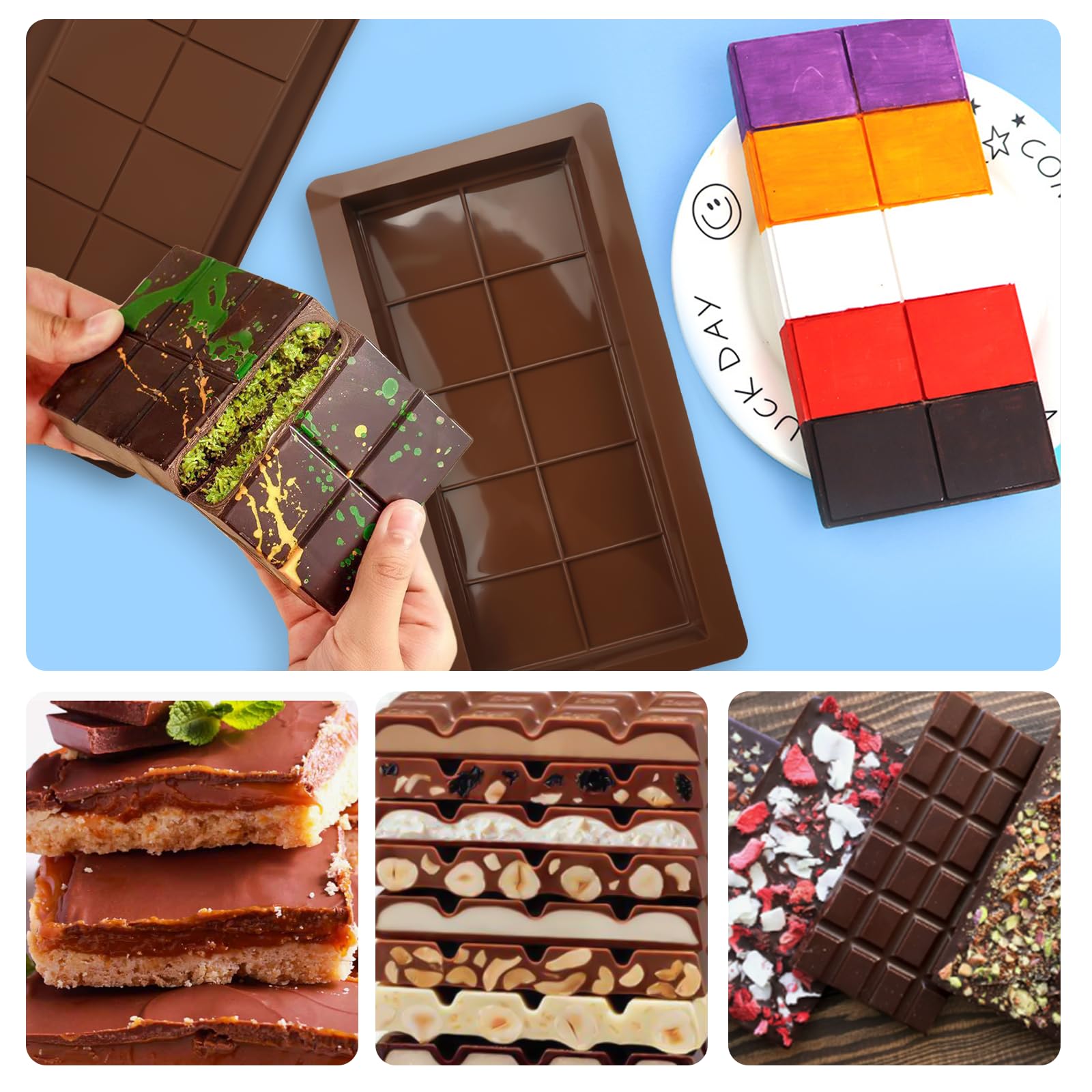 2 Pezzi Stampo Cioccolato, Stampo Tavoletta Cioccolato Con 10 Cavità Antiaderenti Stampi Per Cioccolato In Silicone 2 Cm Di Profondità Stampo per Cioccolato In Silicone per DIY Cioccolatini, Caramelle