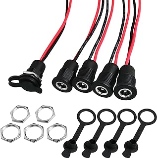 5Pcs 10A DC-099 Power Jack Cord Socket Threaded Female Mount Connector Adapter with Pre-soldered Wires and Waterproof Cover Cap, 5.5 x 2.1 MM
