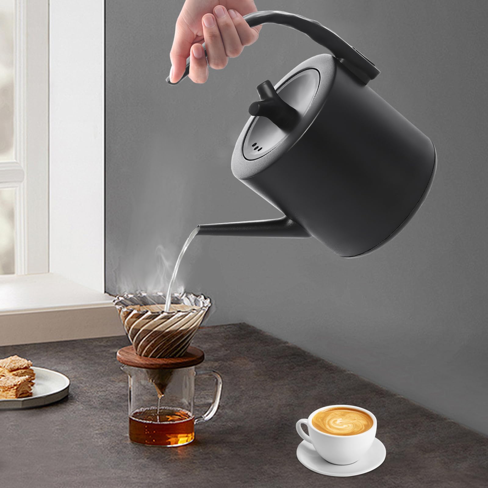 Bollitore elettrico da 1000 W, in acciaio inox, grande bollitore elettrico con base e regolazione della temperatura, bollitore per uffici alberghi, uso domestico, nero