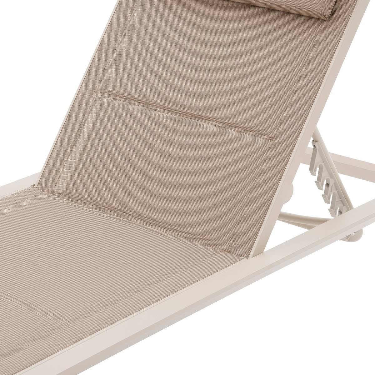 Hespéride - Transat Inclinable Allure Lin et Argile 2 Roues Empilable Anti-Rouille 5 Positions Mobilier Détente pour Jardin, Terrasse, Balcon