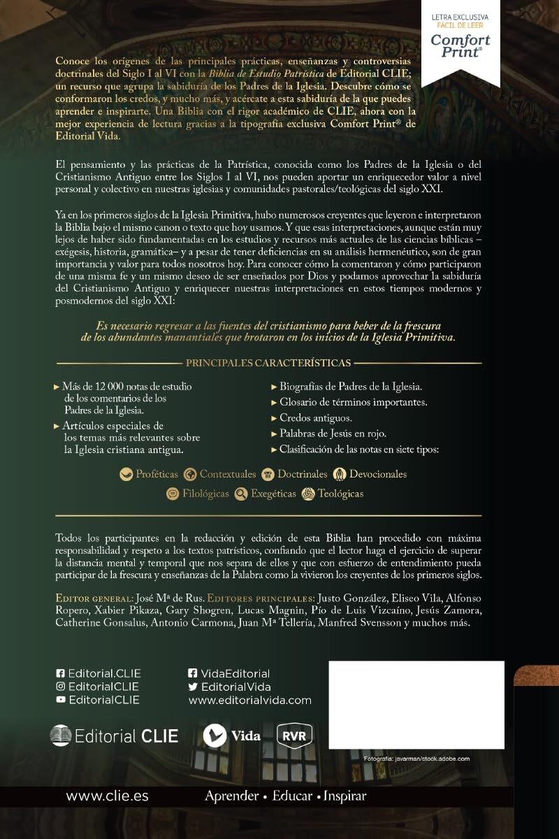 Reina Valera Revisada, Biblia de Estudio Patrística, Tapa dura, Interior a dos colores, Palabras de Jesús en rojo: La Sabiduría del Cristianismo Antiguo, siglos I al VI