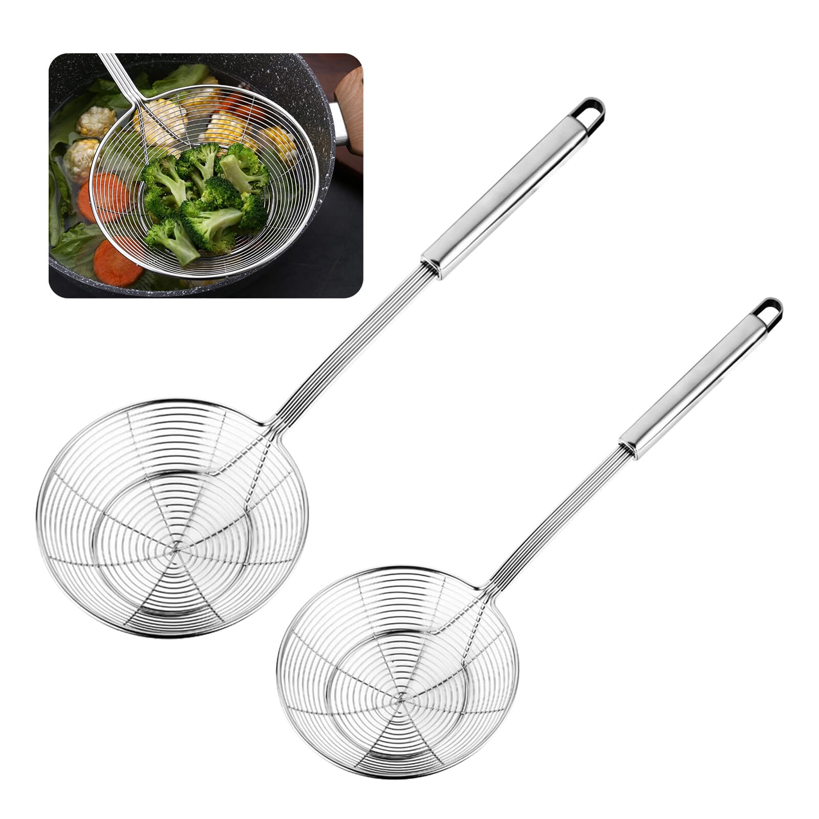 Fyfjur Schiumarola In Acciaio Inox 2 Pezzi - Con Manico Lungo Per Frittura E Pentole - Foto 2