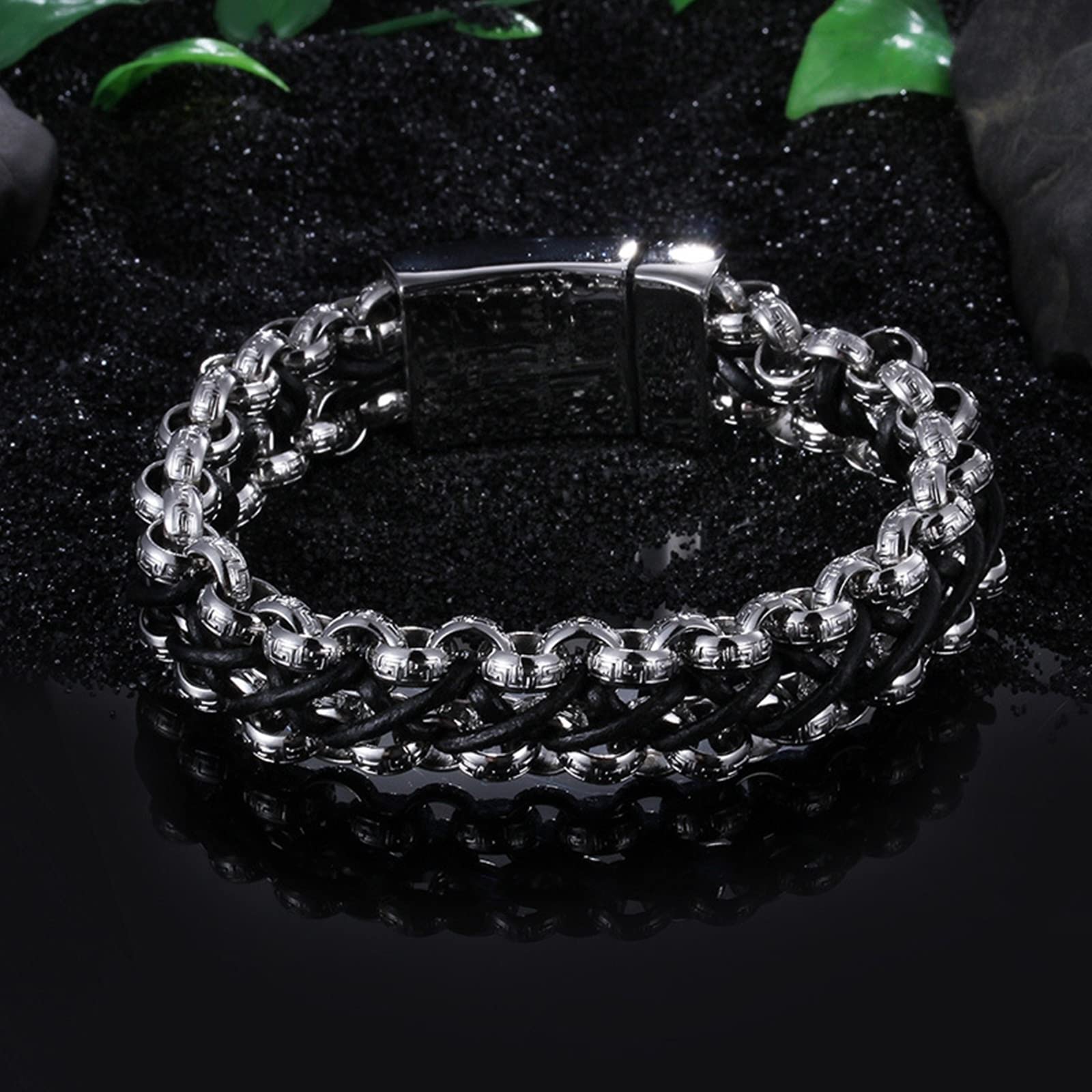 Gothic Armband, Armband Leder Edelstahl Korbgeflecht Retro Einfachheit Engagement Schmuck Geschenk für Jungs