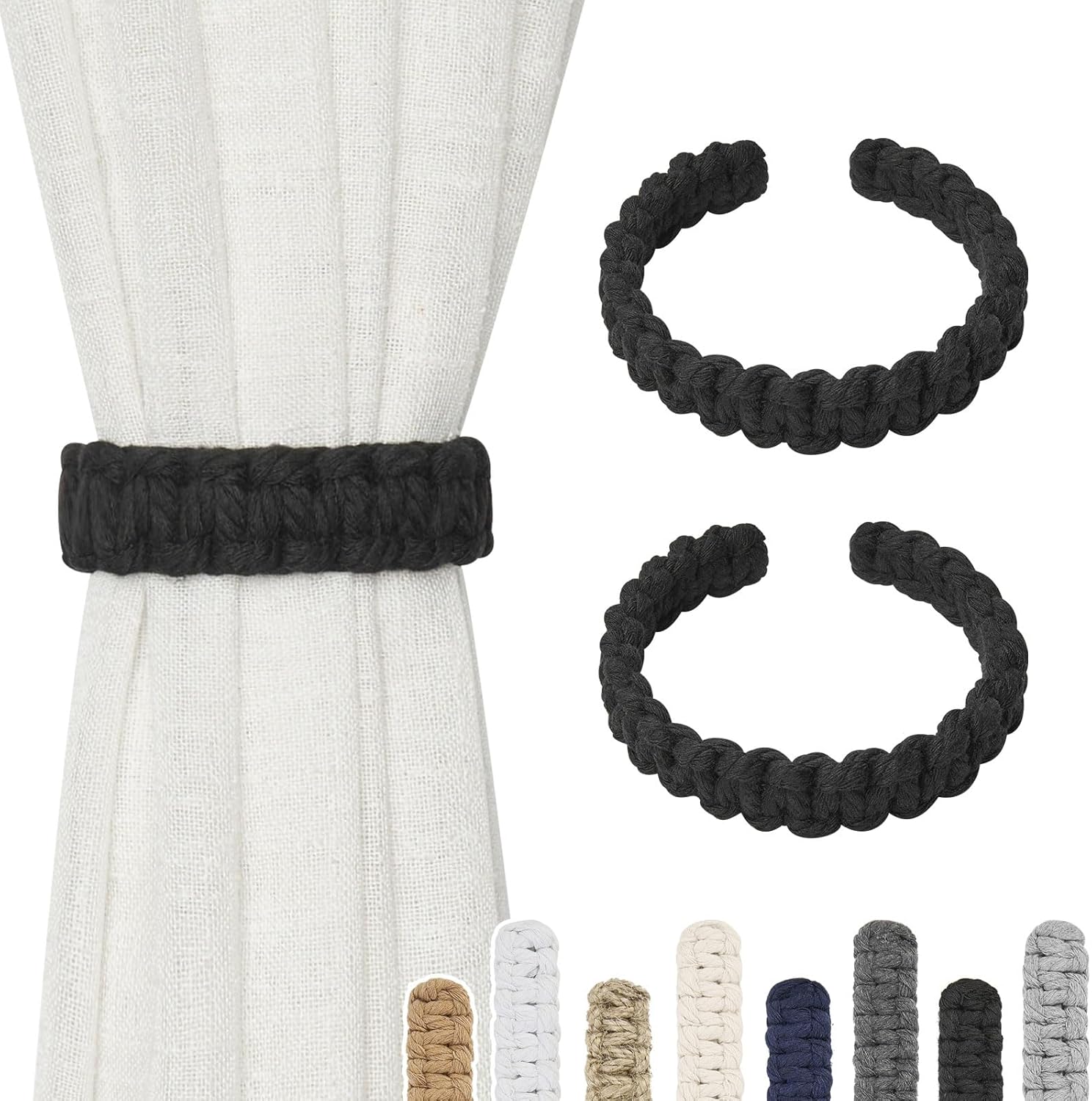 Pretty Jolly 2 Pack Natural Cotton Rope Curtain Tiebacks Farmhouse ...