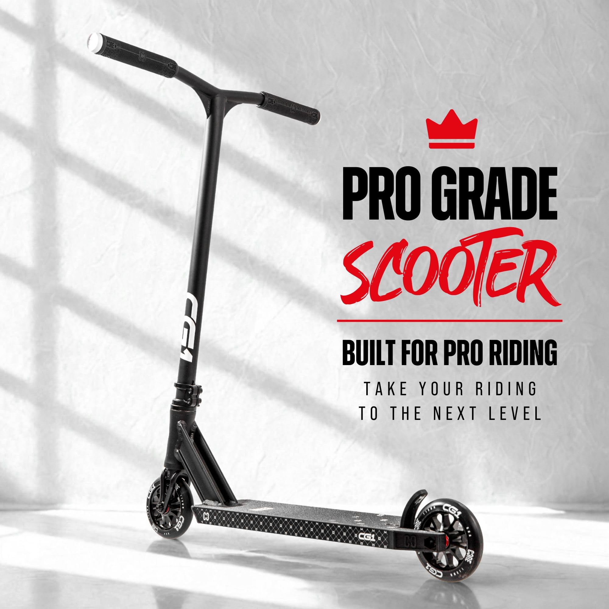CORE CG1 - Patinete de acrobacias para niños de 8 años en adelante, trucos de principiante a avanzado, estilo libre con ruedas de 110 mm, patinetes profesionales para adolescentes y niños, color negro