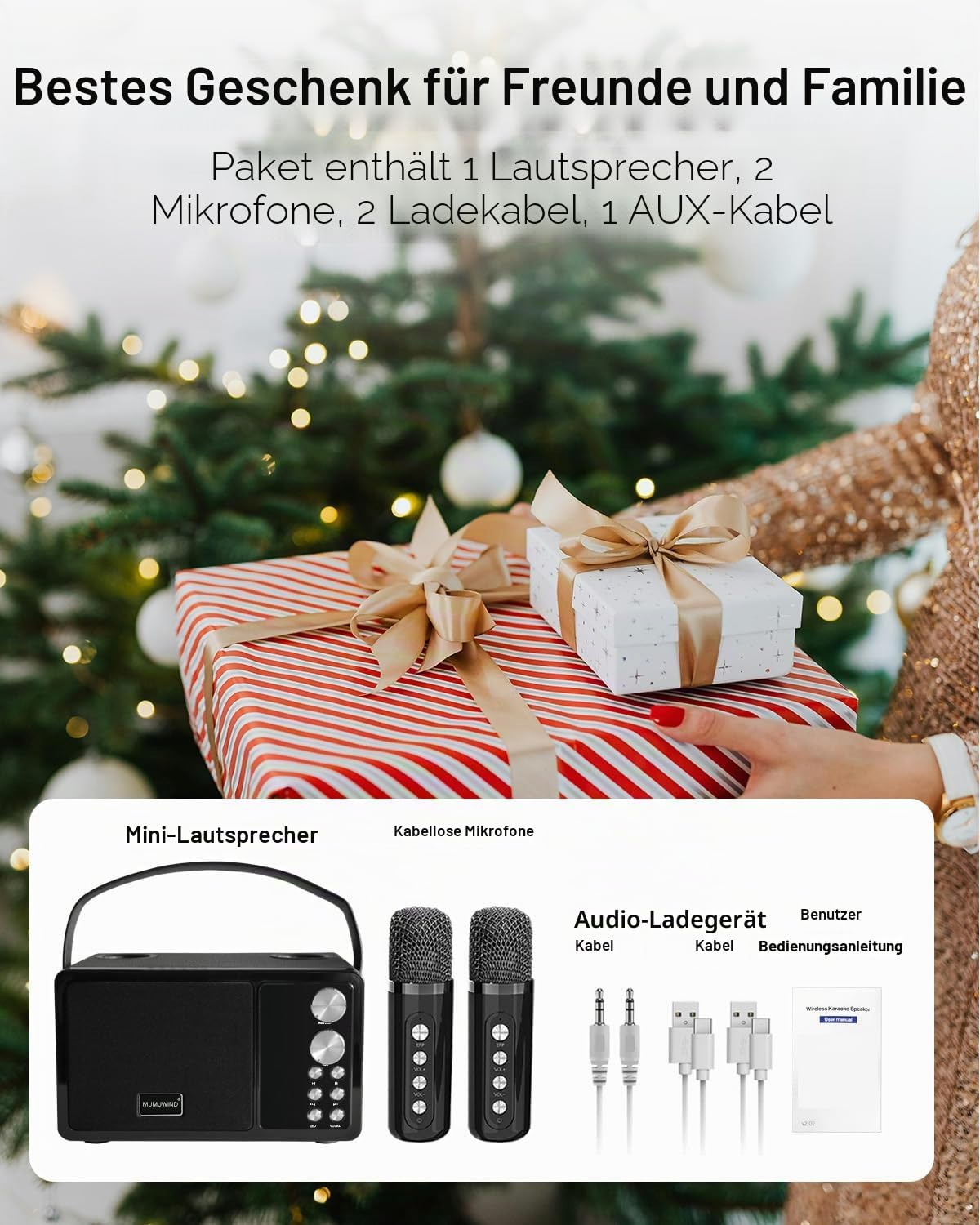 Karaoke Maschine,Karaoke Anlage mit 2 Mikrofonen, Karaoke Box mit 7 Stimmeffekten, Karaoke Set Lautsprecher mit mikrofon für Kinder & Erwachsene, Perfekt für Partys, mädchen Geschenke